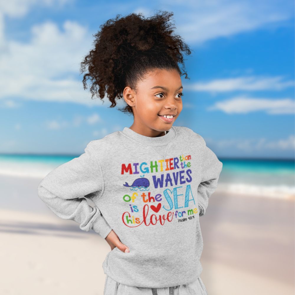 Mightier Than the Waves Youth Crewneck Sweatshirt - Jesus Passion Apparel