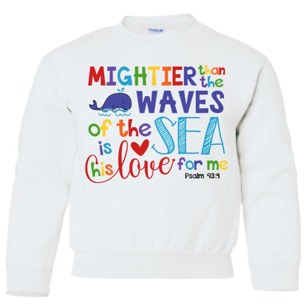 Mightier Than the Waves Youth Crewneck Sweatshirt - Jesus Passion Apparel