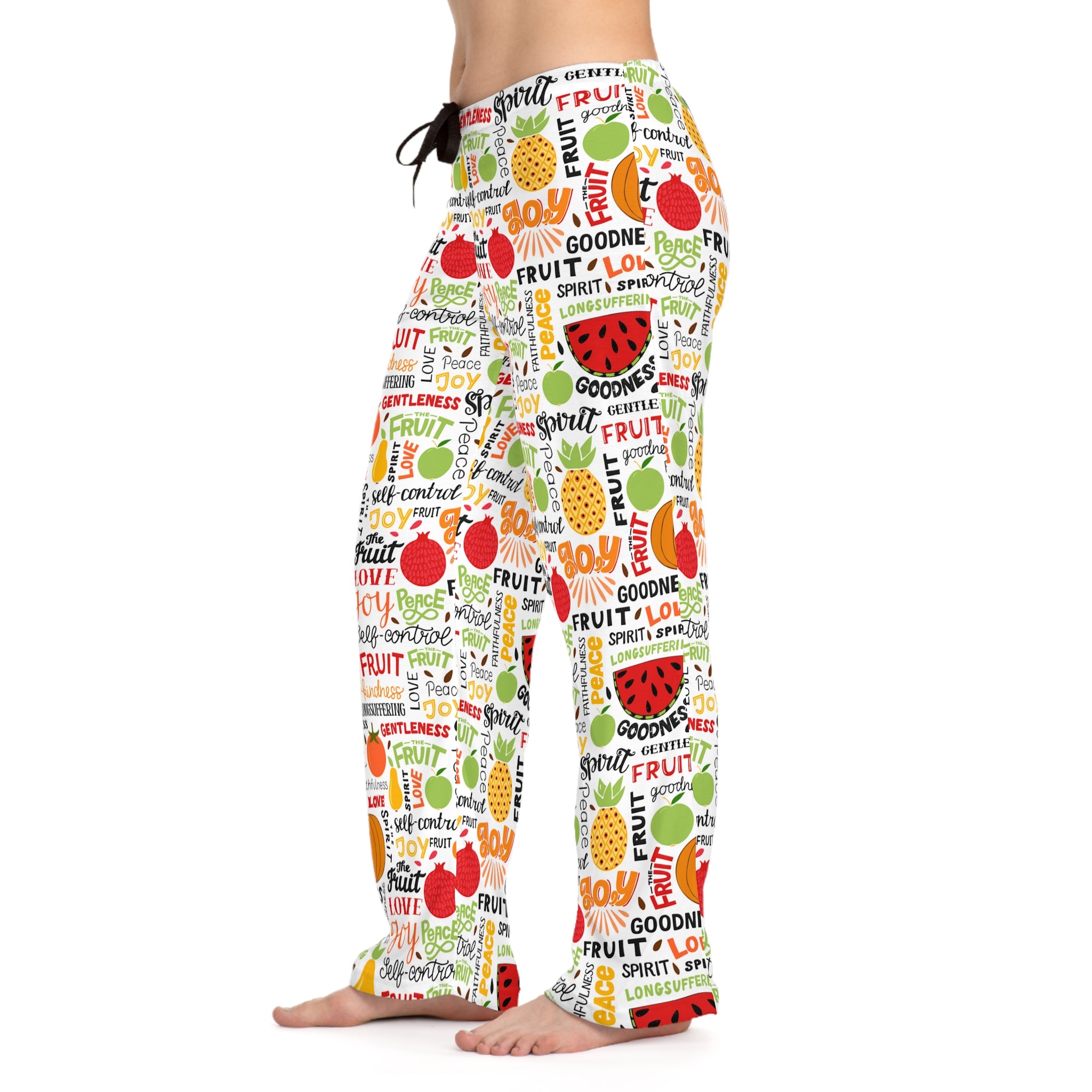 Fruit of the Spirit Women's Lounge / Pajama Pants - Matching Pajama Set and Indoor Slippers Available Size: XS Color: White stitching Jesus Passion Apparel
