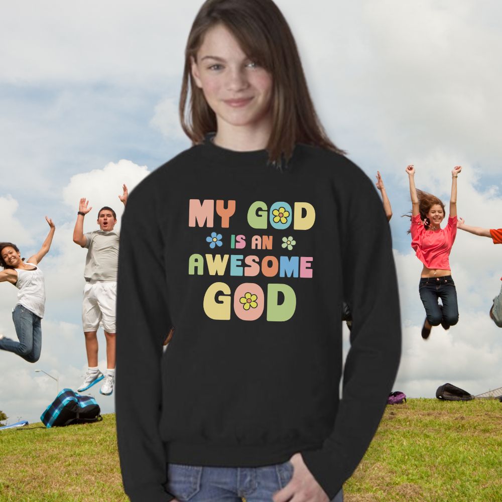 My God Awesome God Youth Crewneck Sweatshirt - Jesus Passion Apparel