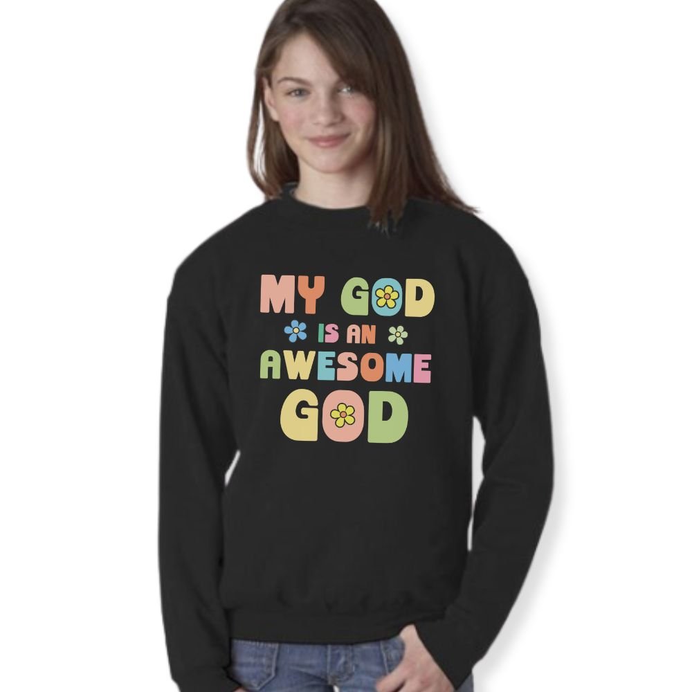 My God Awesome God Youth Crewneck Sweatshirt - Jesus Passion Apparel