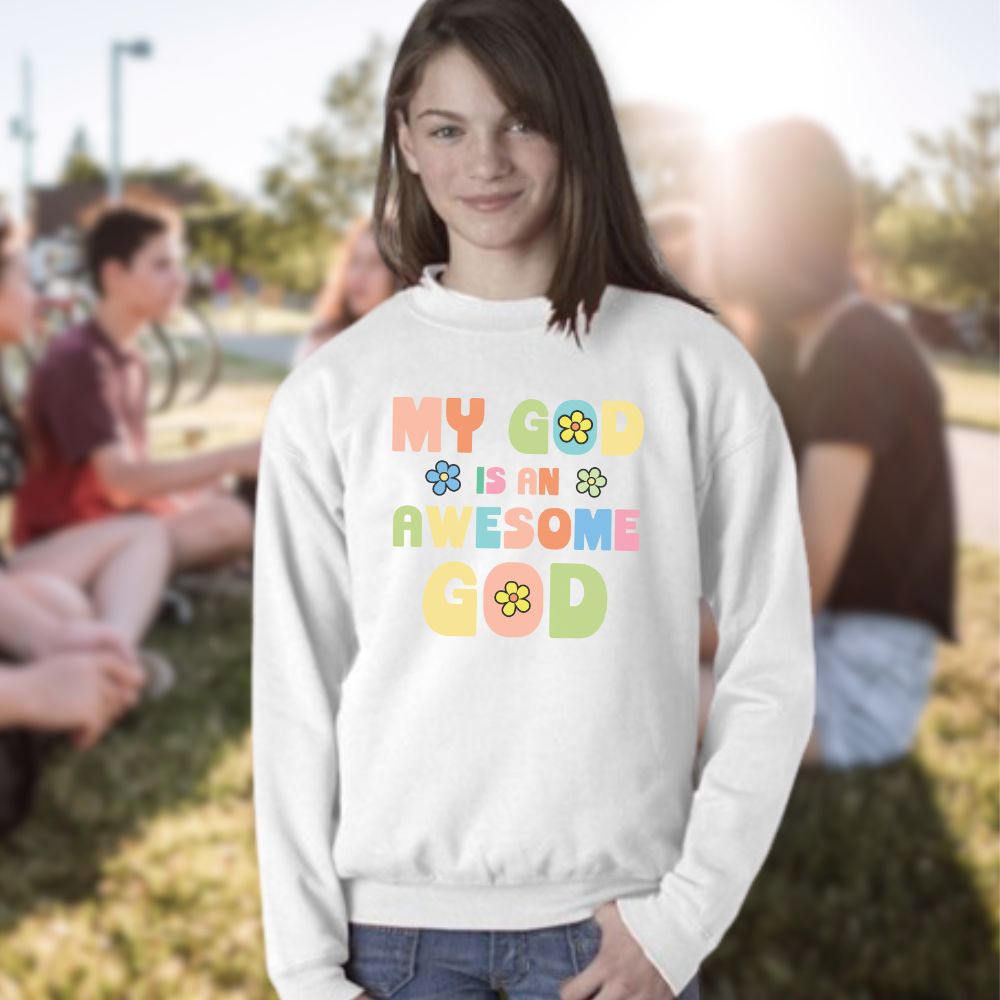 My God Awesome God Youth Crewneck Sweatshirt - Jesus Passion Apparel