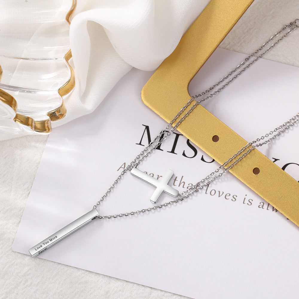 Personalized Stainless Steel Bar Cross Pendant Necklace Gold Plated, Rose Gold Plated, Stainless Steel, Black Color: Gold Plated Jesus Passion Apparel