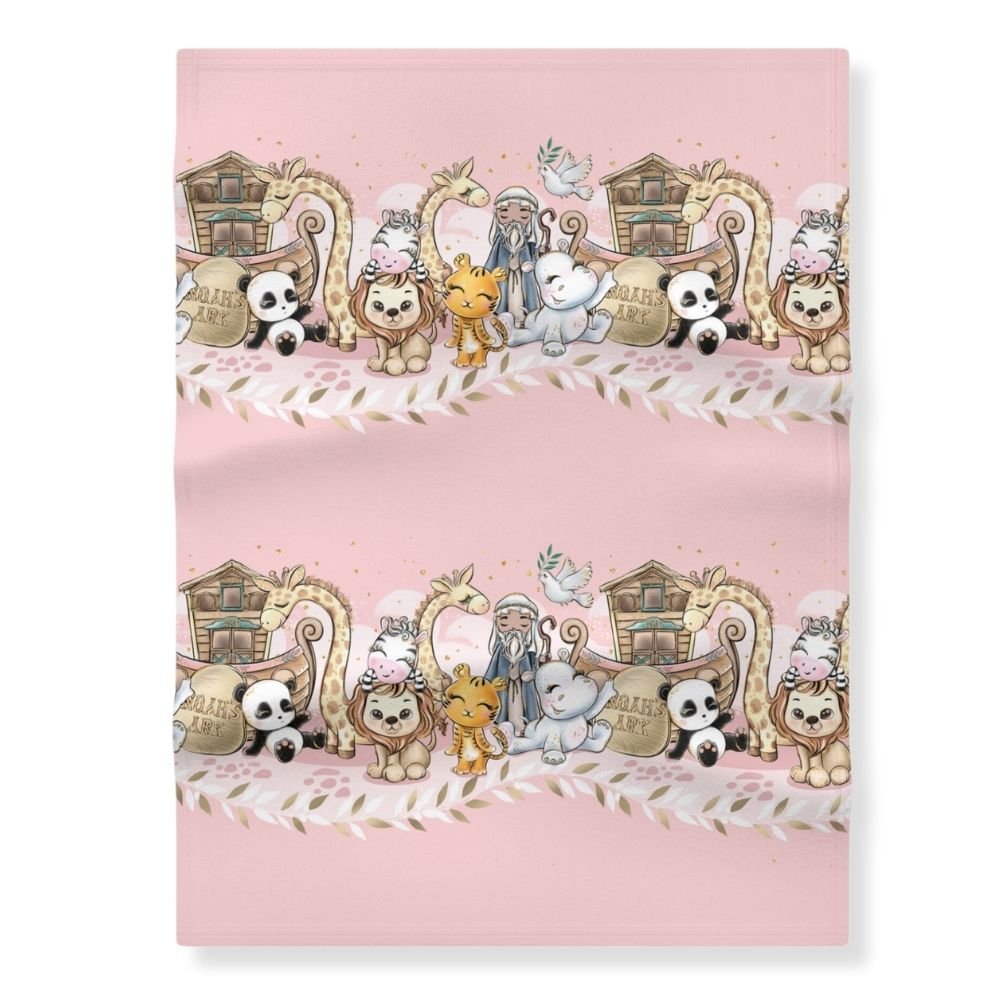 Noahs Ark - Pink Dove and Olive Leaf Soft Fleece Baby Blanket - Jesus Passion Apparel