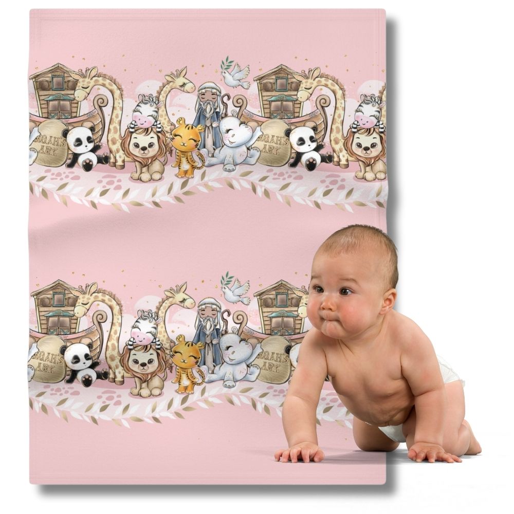 Noahs Ark - Pink Dove and Olive Leaf Soft Fleece Baby Blanket - Jesus Passion Apparel