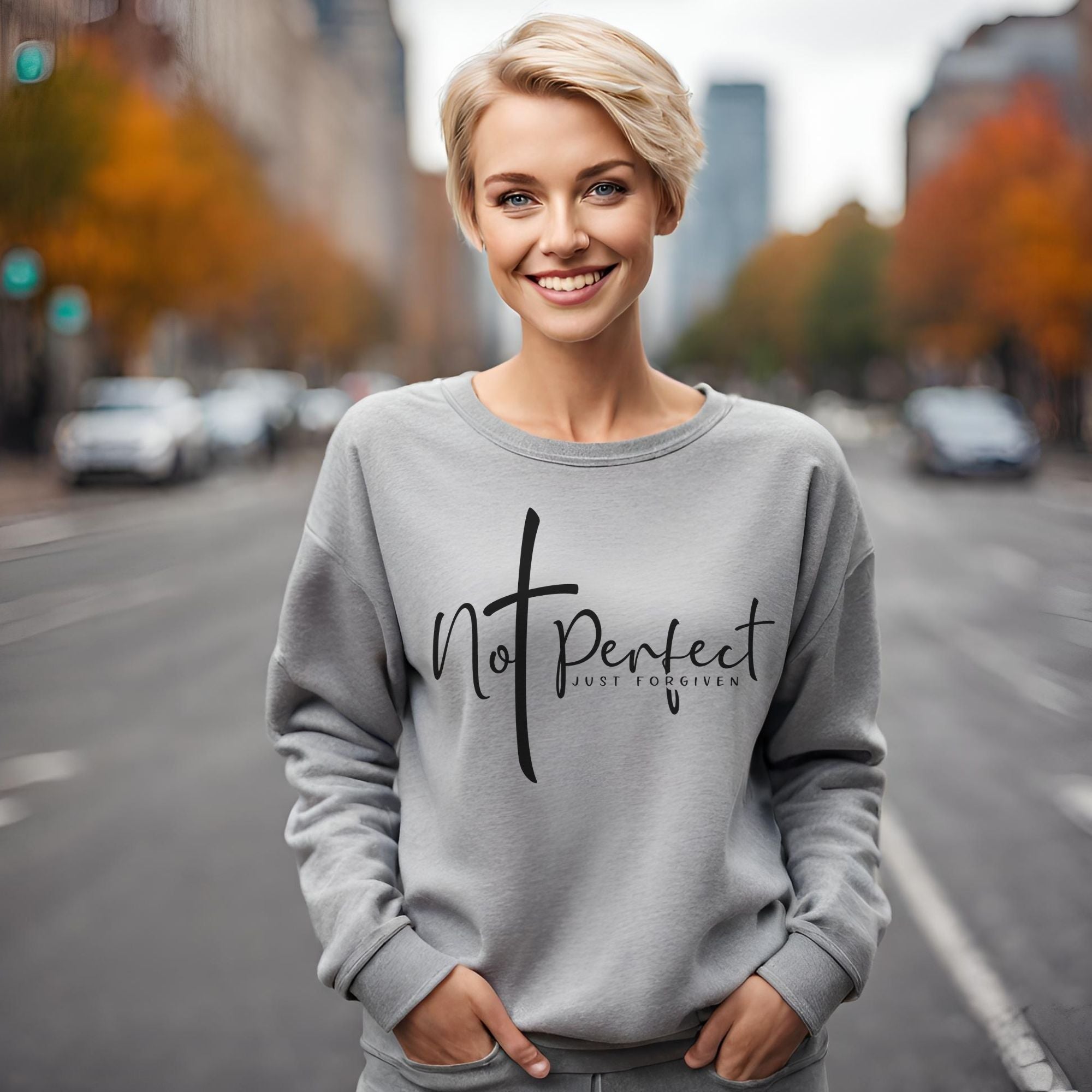 Not Perfect Just Forgiven Women's Fleece Unisex - Fit Sweatshirt White / Sport Grey - Jesus Passion Apparel