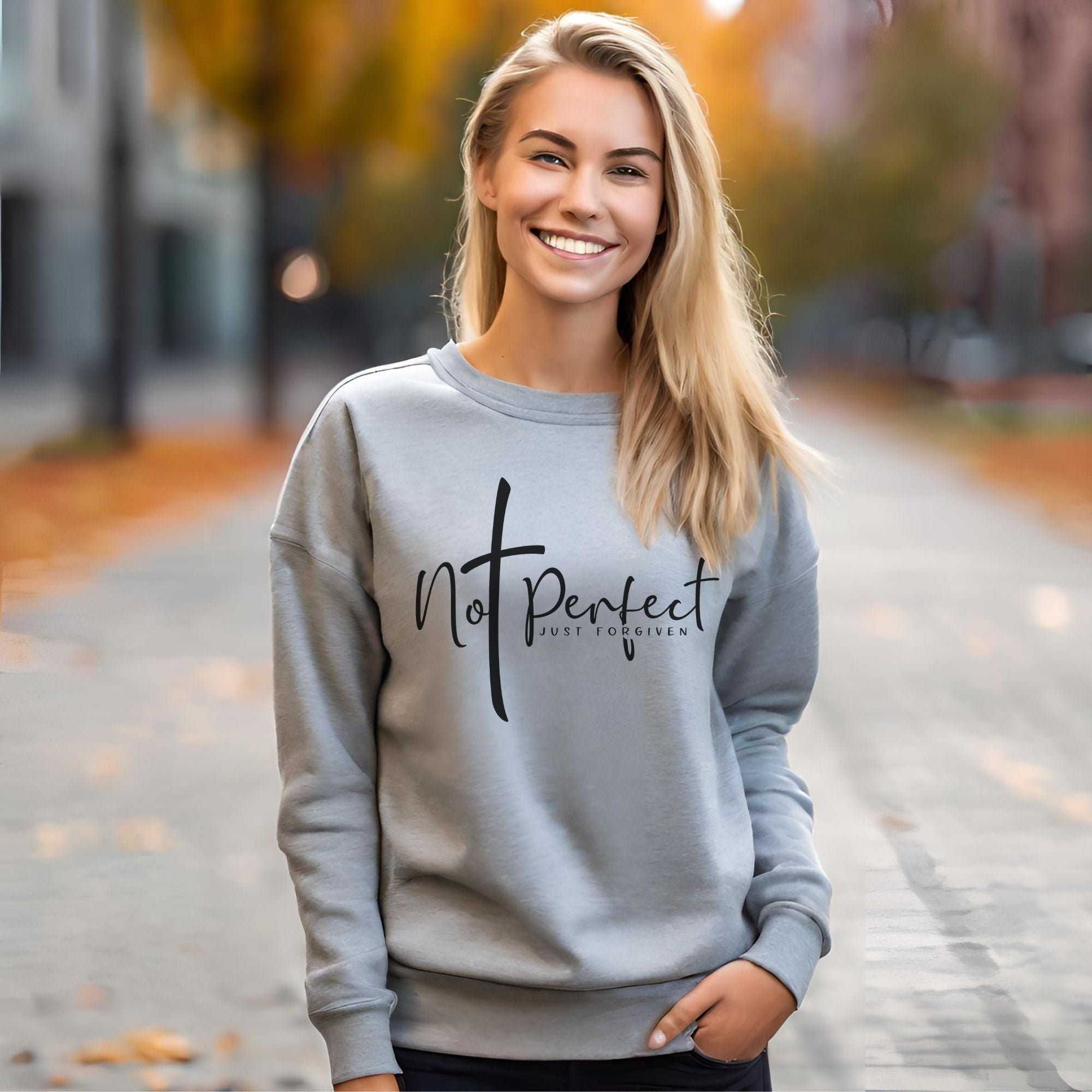 Not Perfect Just Forgiven Women's Fleece Unisex - Fit Sweatshirt White / Sport Grey - Jesus Passion Apparel