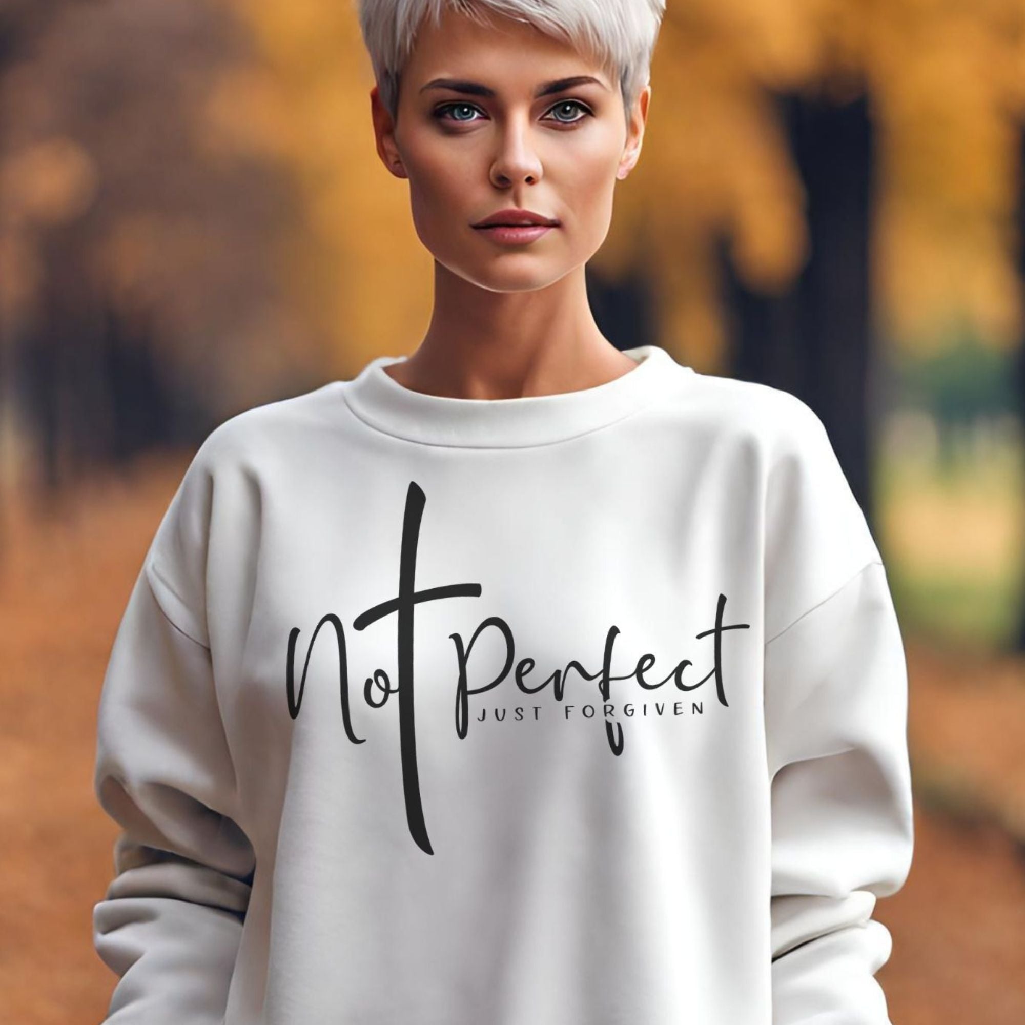 Not Perfect Just Forgiven Women's Fleece Unisex - Fit Sweatshirt White / Sport Grey - Jesus Passion Apparel