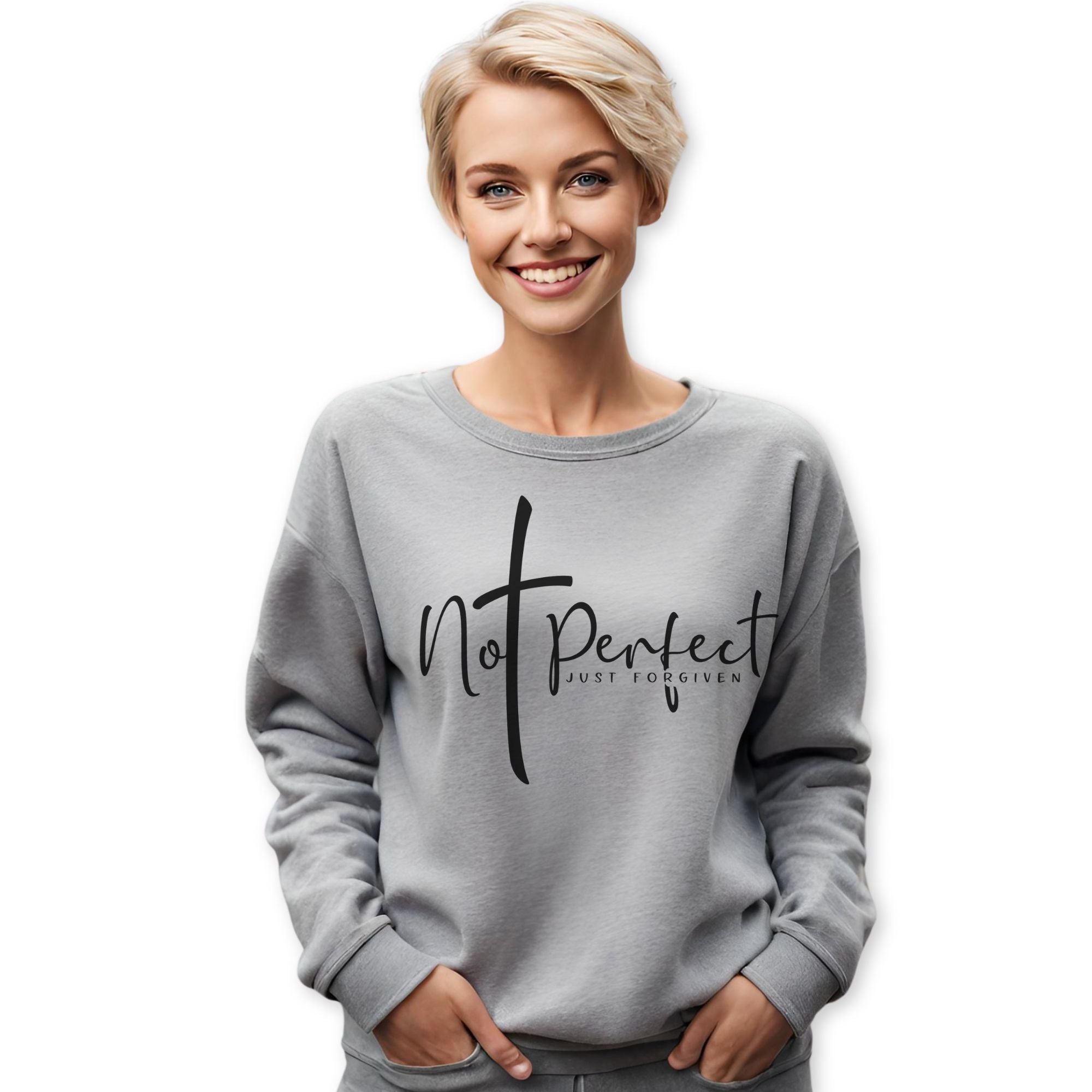 Not Perfect Just Forgiven Women's Fleece Unisex - Fit Sweatshirt White / Sport Grey - Jesus Passion Apparel