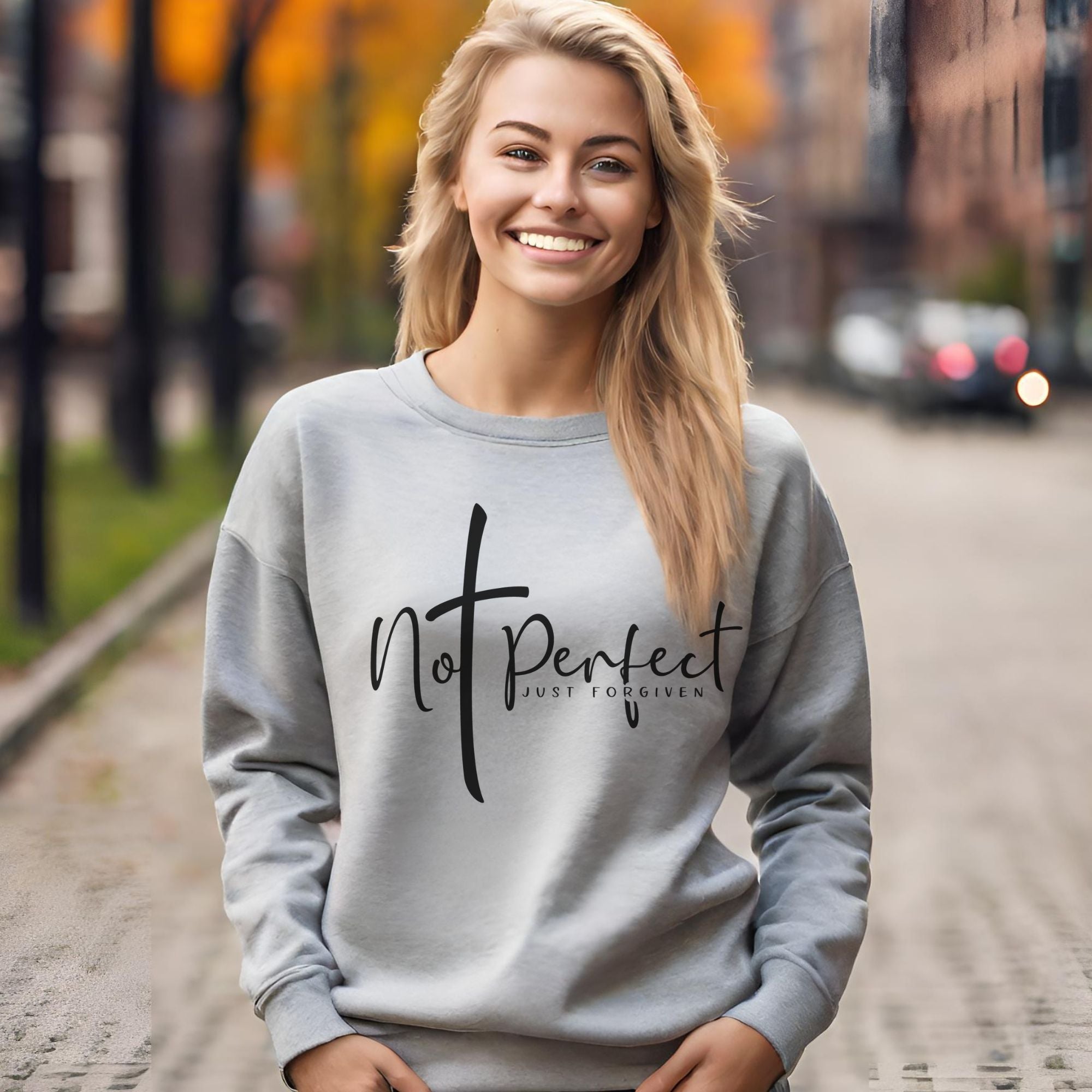 Not Perfect Just Forgiven Women's Fleece Unisex - Fit Sweatshirt White / Sport Grey - Jesus Passion Apparel