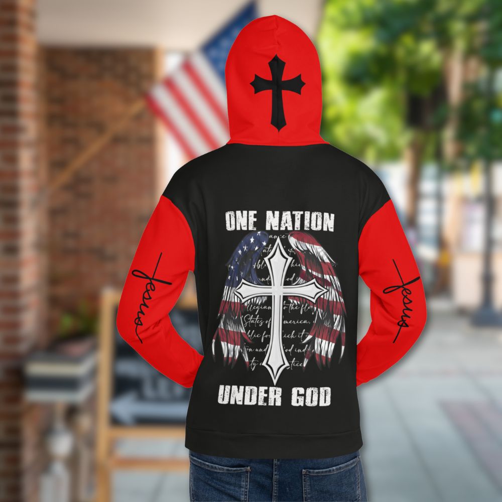 One Nation Under God Men's Fleece Hoodie - Jesus Passion Apparel