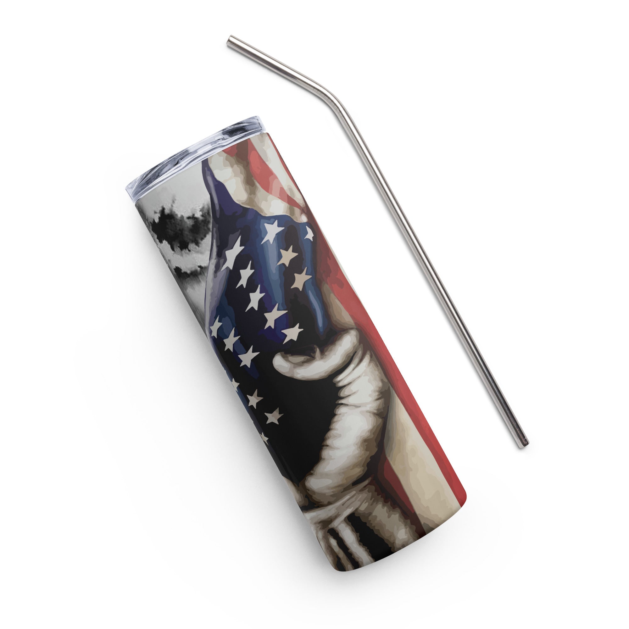 Patriotic Jesus Cross American Flag Tumbler 20 oz - Stainless Steel Straw - Jesus Passion Apparel