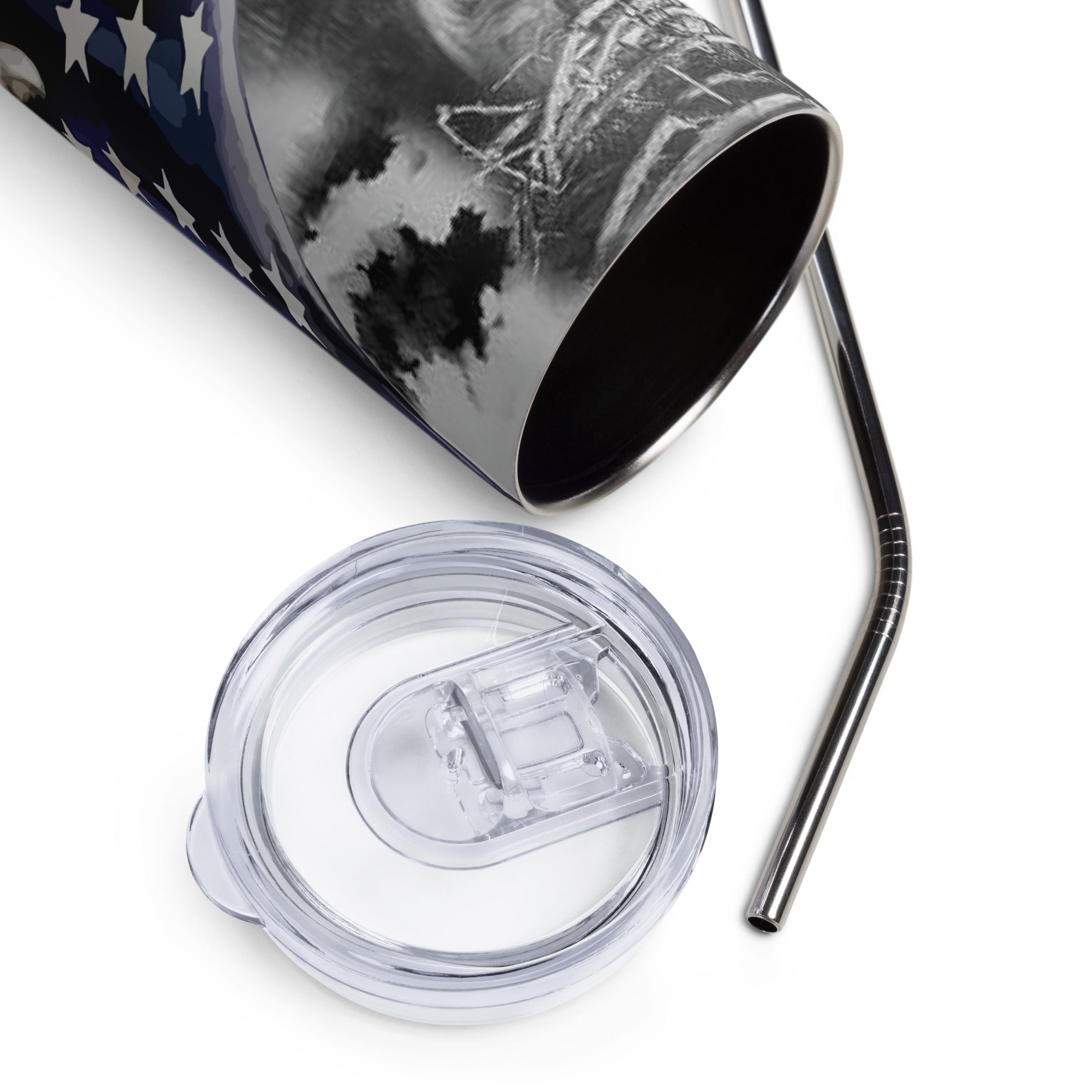 Patriotic Jesus Cross American Flag Tumbler 20 oz - Stainless Steel Straw - Jesus Passion Apparel