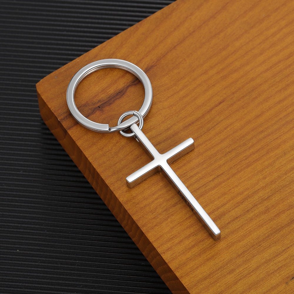 Personalized Stainless Steel Cross Keychain - Jesus Passion Apparel