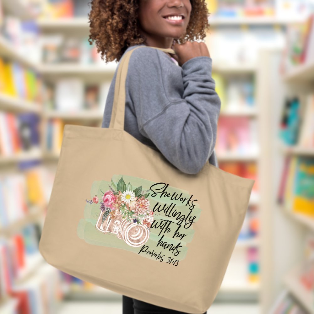 Photographer - She Works Willingly Relaxed T-Shirt - Matching Tote Available - Jesus Passion Apparel