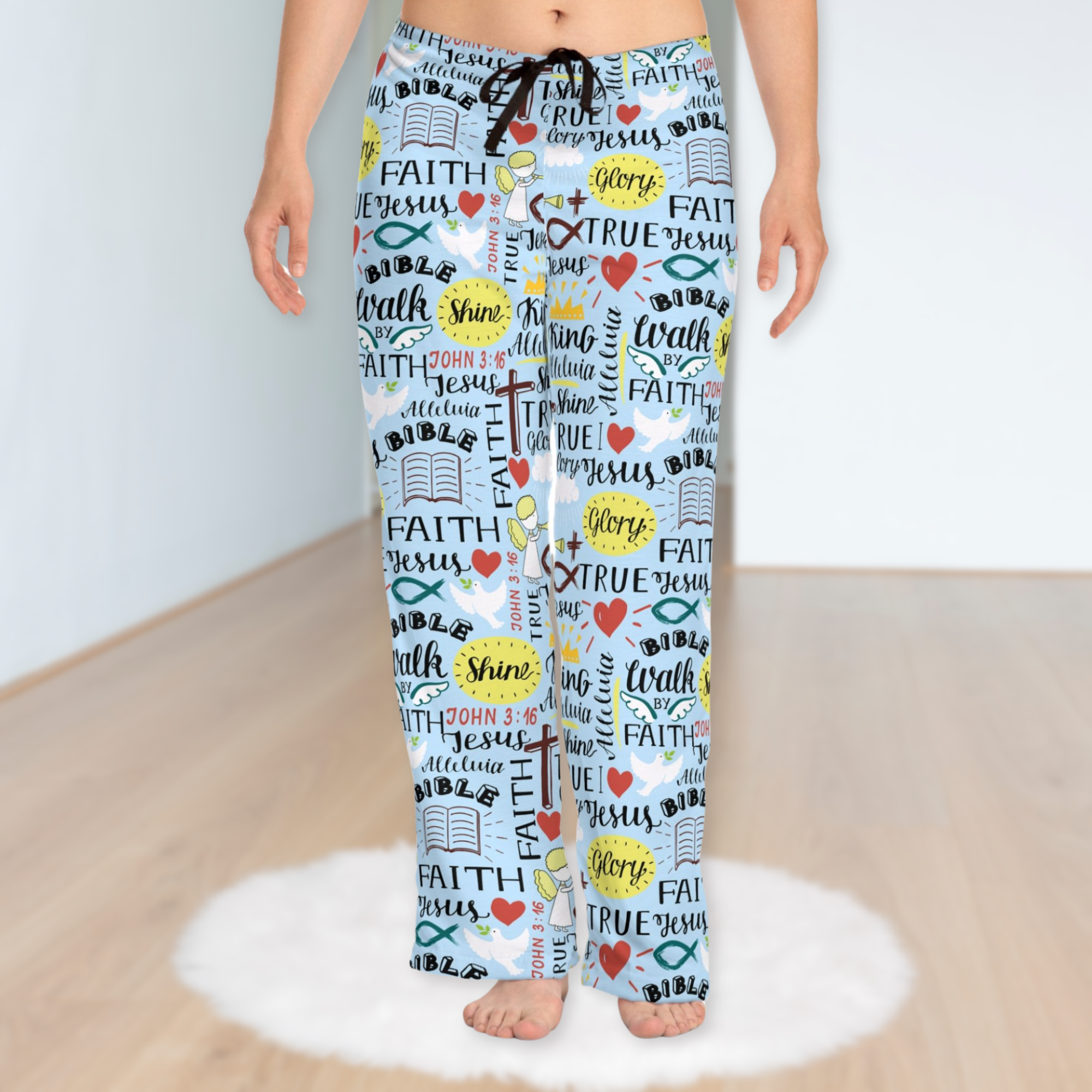 Angel Bedtime Affirmations Women's Sky Blue Lounge / Pajama Pants - Matching Pajama Set and Indoor Slippers Available