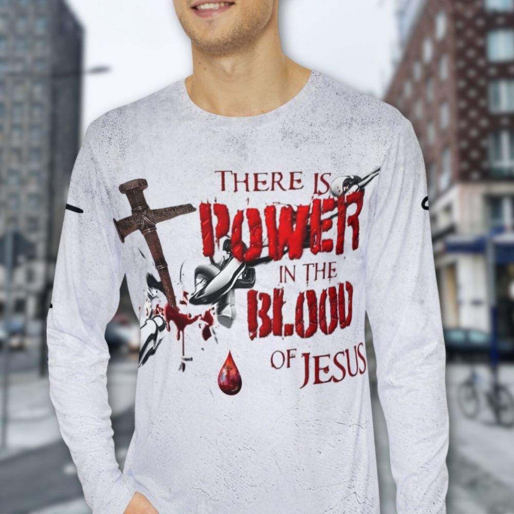 Power in the Blood of Jesus Men's Long Sleeve Shirt - Jesus Passion Apparel