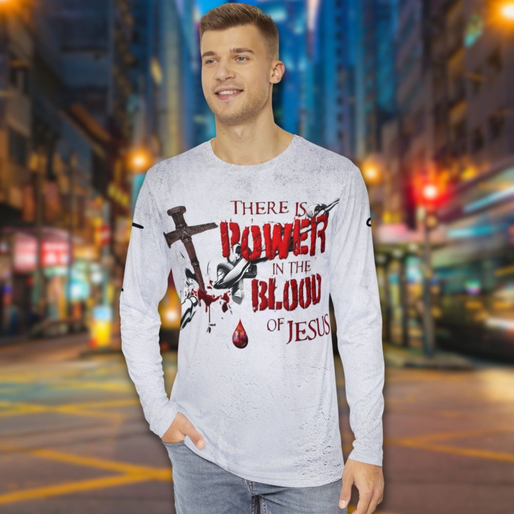 Power in the Blood of Jesus Men's Long Sleeve Shirt - Jesus Passion Apparel