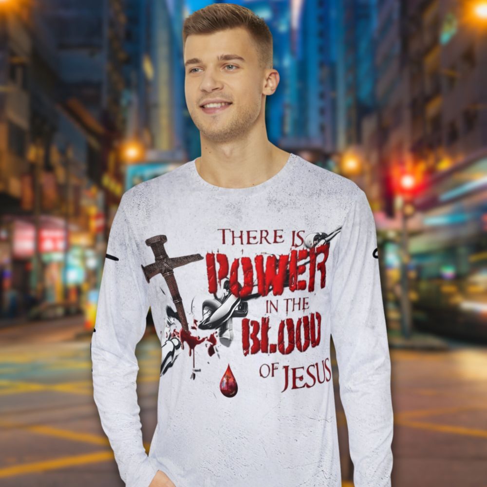 Power in the Blood of Jesus Men's Long Sleeve Shirt - Jesus Passion Apparel