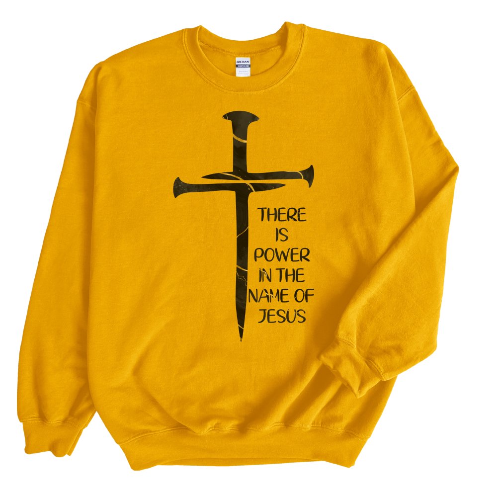 Power In the Name of Jesus Fleece Unisex - Fit Sweatshirt - Gold or Sand - Jesus Passion Apparel