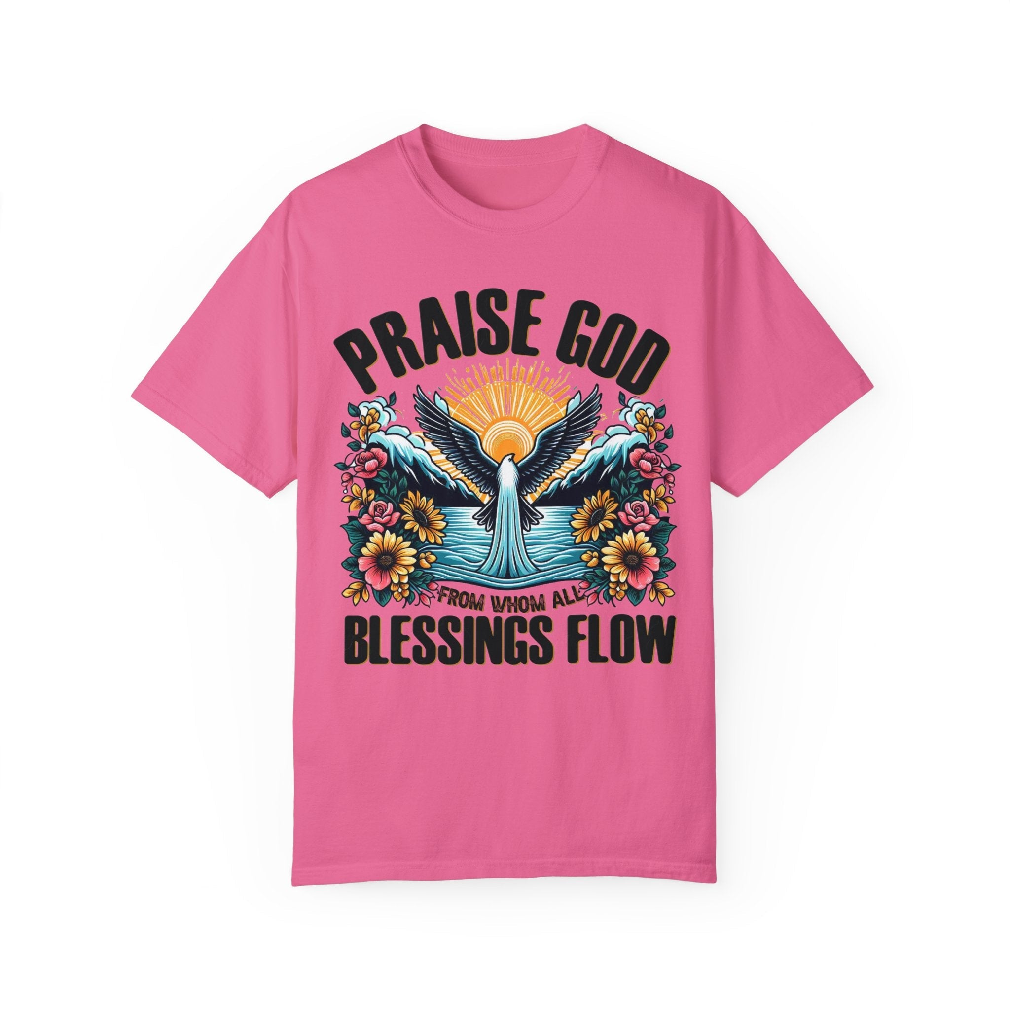 Praise God Blessings Flow Unisex Cotton Christian T-shirt - Jesus Passion Apparel