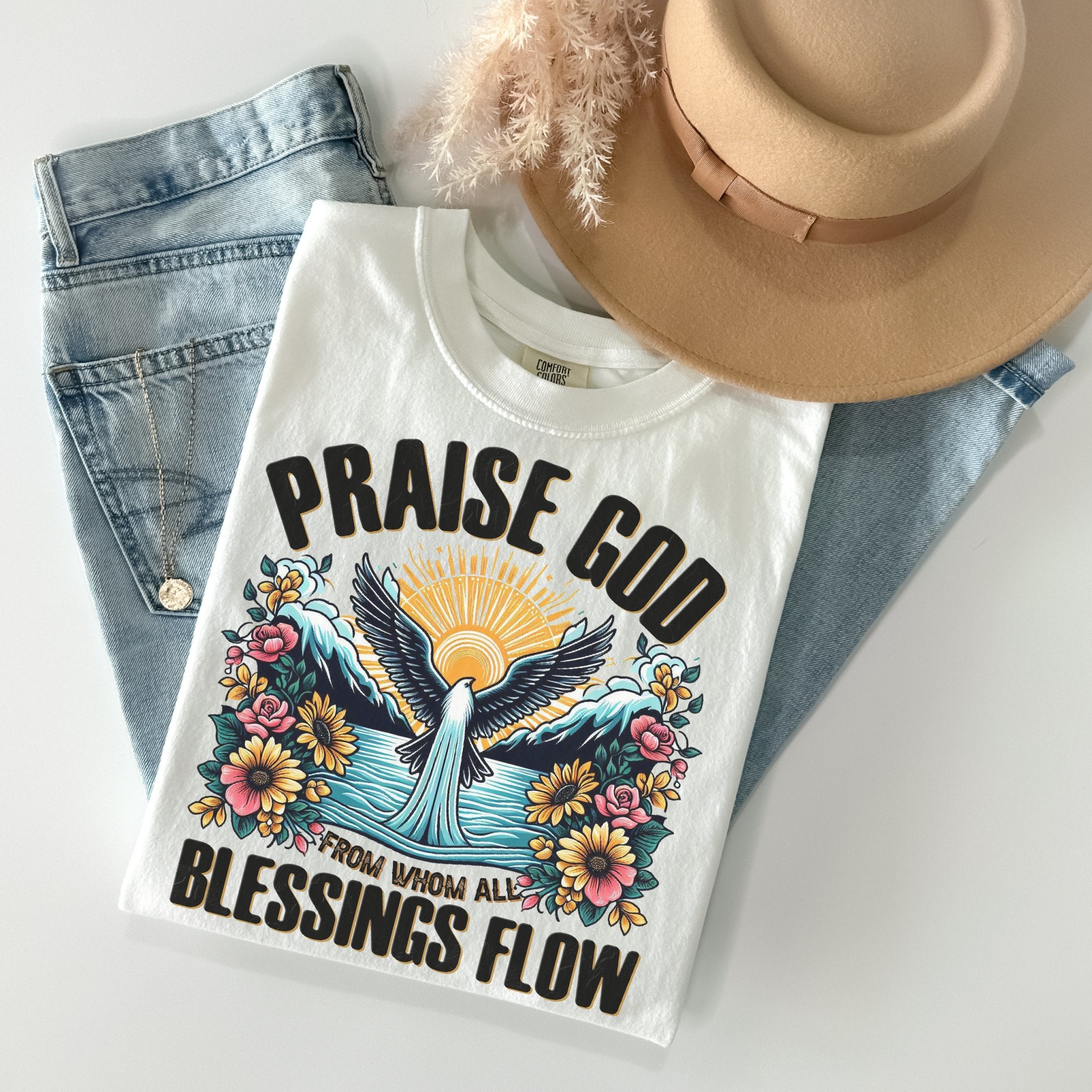 Praise God Blessings Flow Unisex Cotton Christian T-shirt - Jesus Passion Apparel