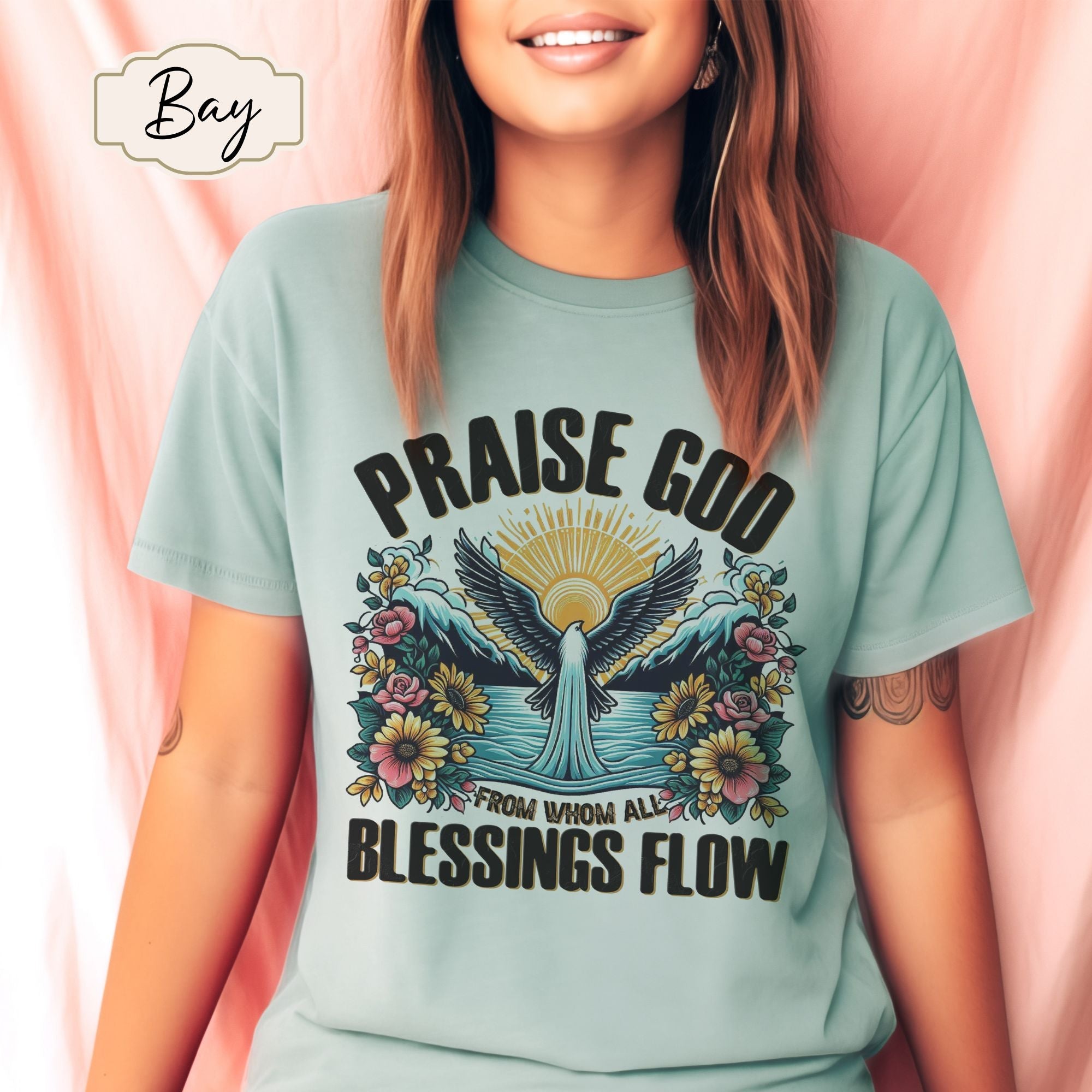 Praise God Blessings Flow Unisex Cotton Christian T-shirt - Jesus Passion Apparel