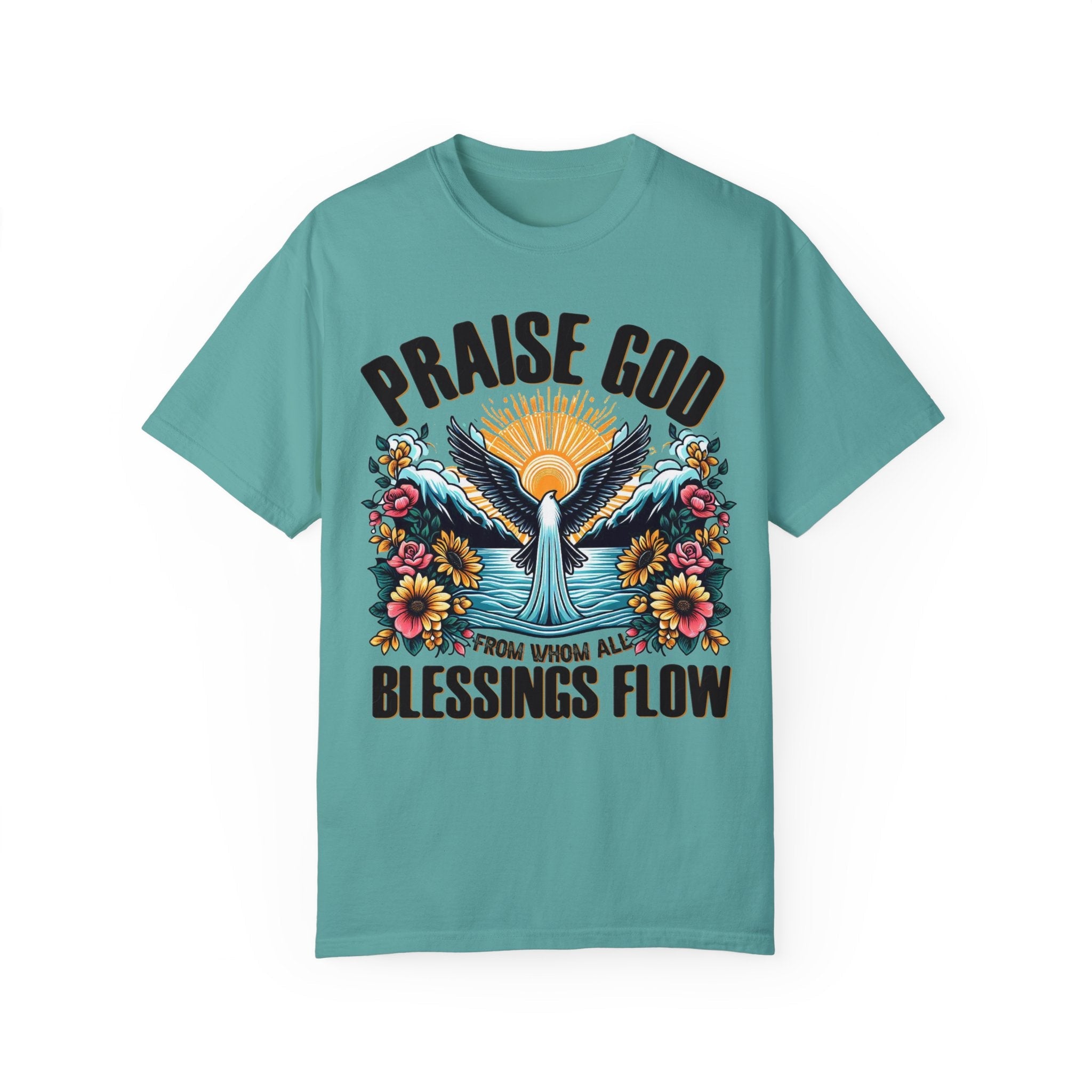 Praise God Blessings Flow Unisex Cotton Christian T-shirt - Jesus Passion Apparel