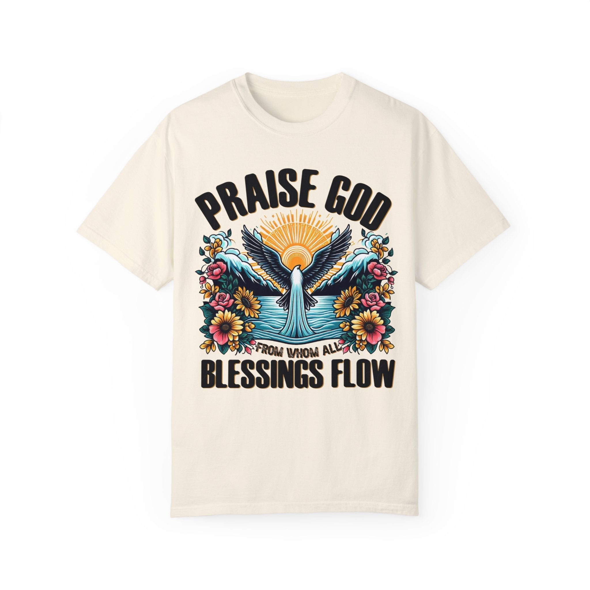 Praise God Blessings Flow Unisex Cotton Christian T-shirt - Jesus Passion Apparel