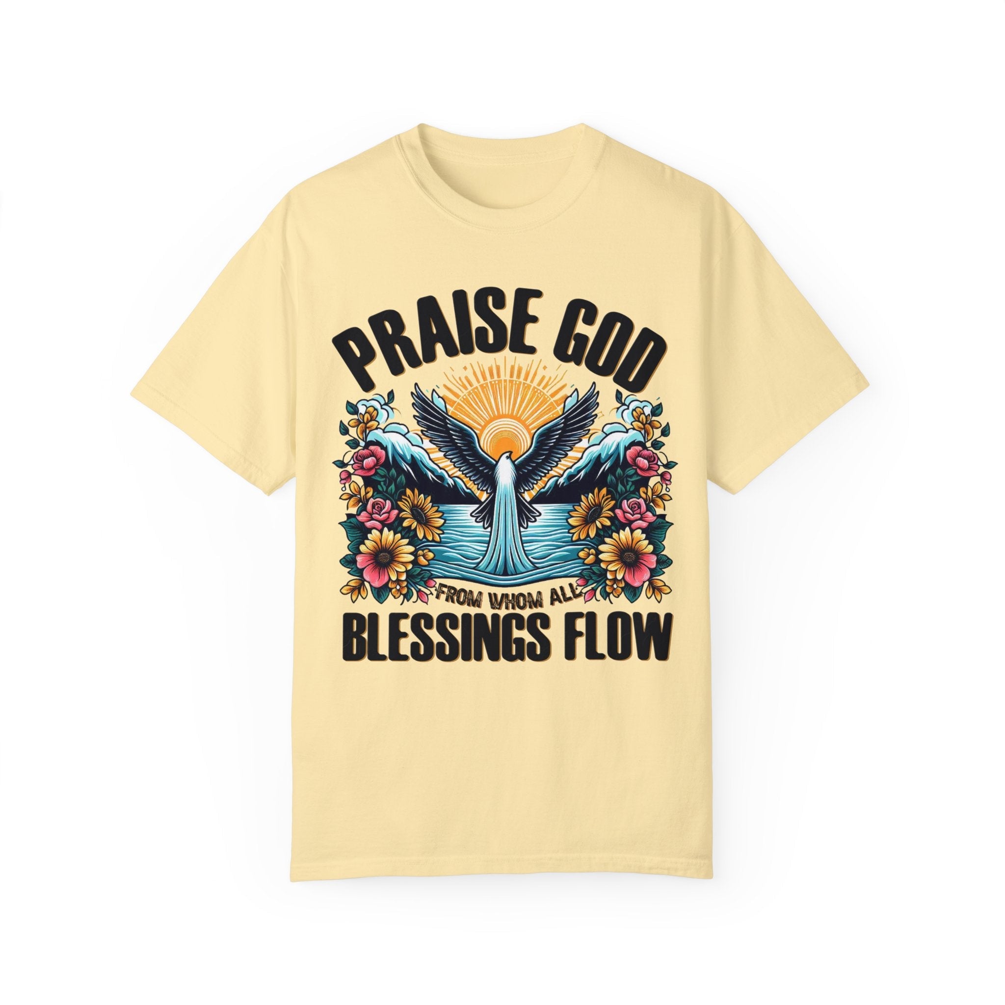 Praise God Blessings Flow Unisex Cotton Christian T-shirt - Jesus Passion Apparel