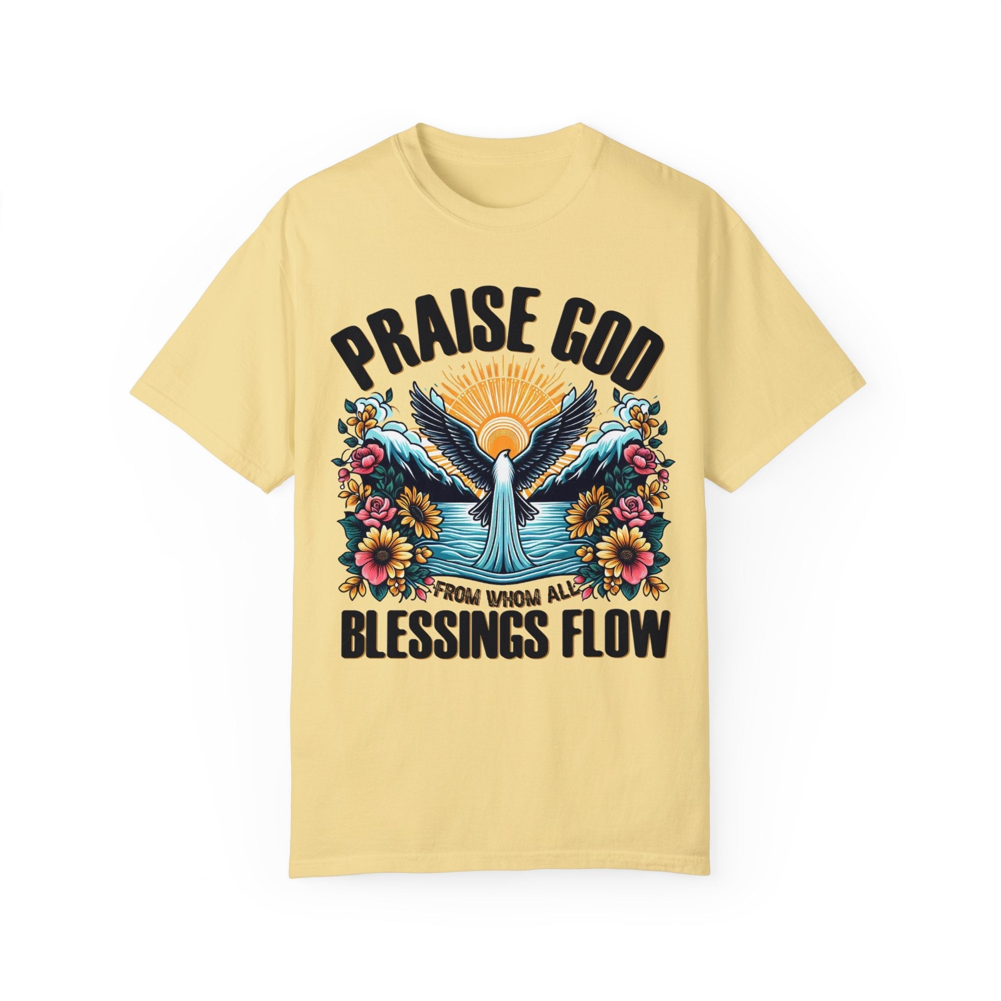 Praise God Blessings Flow Unisex Cotton Christian T-shirt - Jesus Passion Apparel