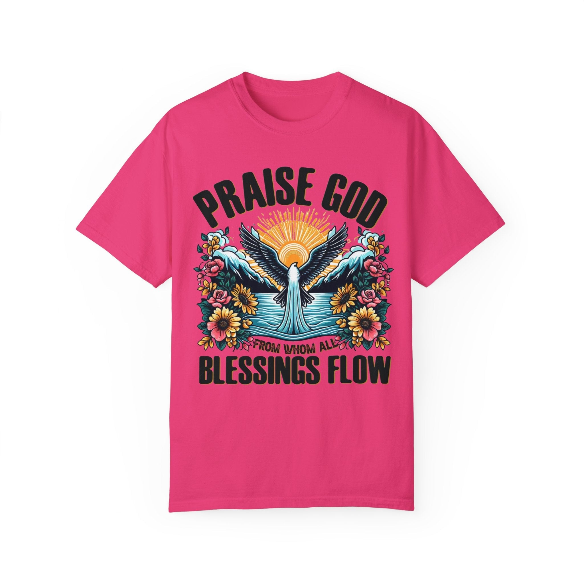 Praise God Blessings Flow Unisex Cotton Christian T-shirt - Jesus Passion Apparel