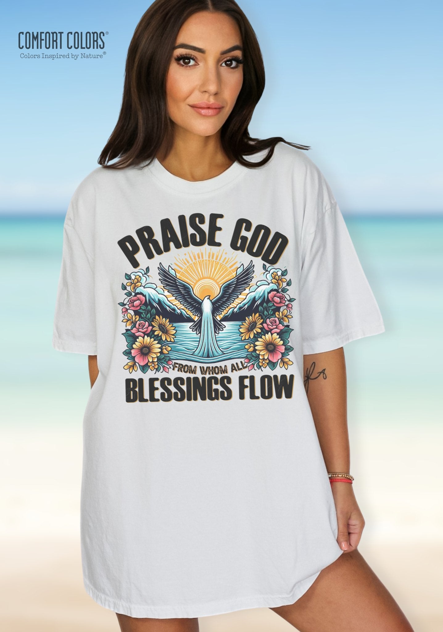 Praise God Blessings Flow Unisex Cotton Christian T-shirt - Jesus Passion Apparel