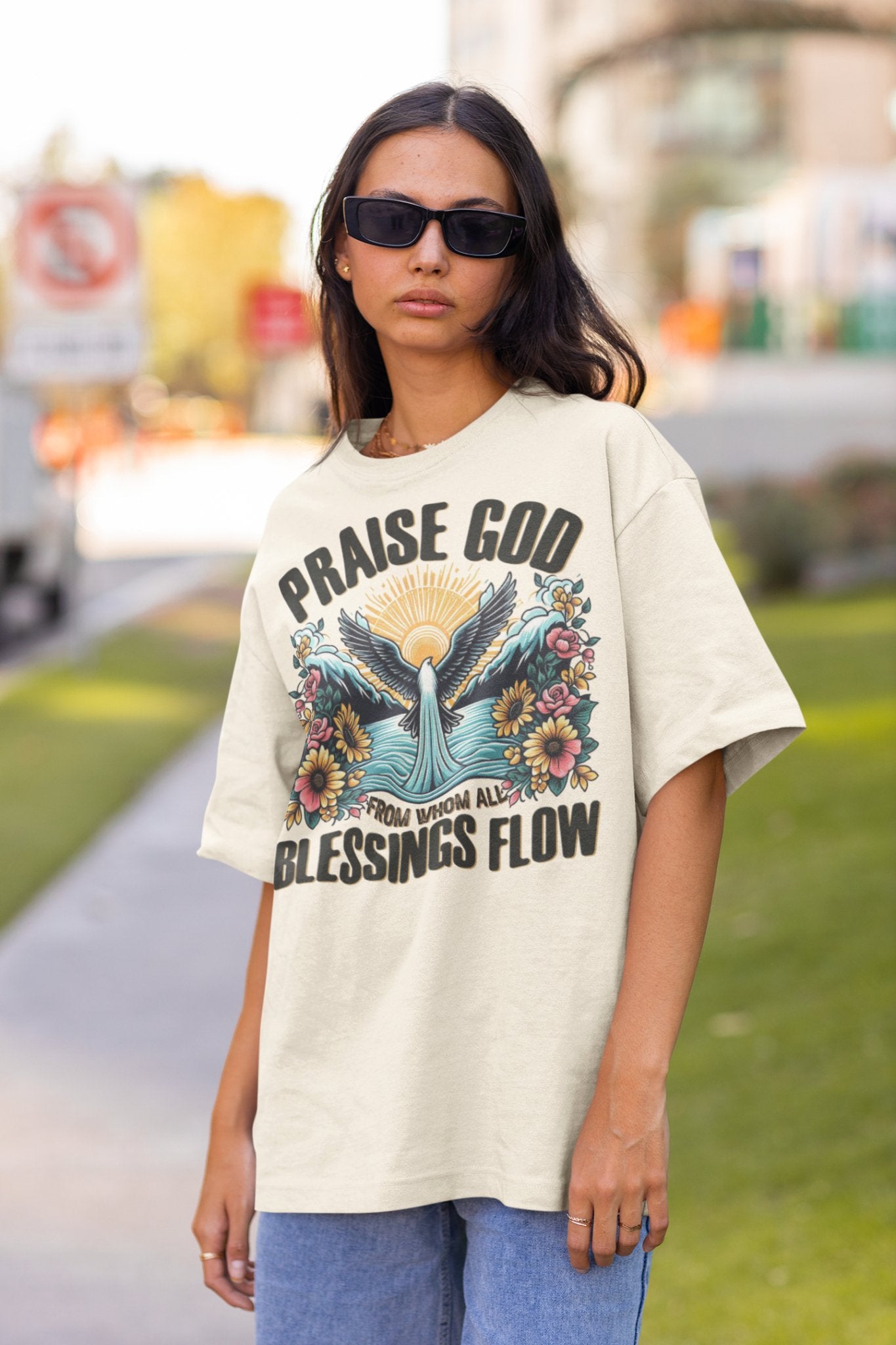 Praise God Blessings Flow Unisex Cotton Christian T-shirt - Jesus Passion Apparel