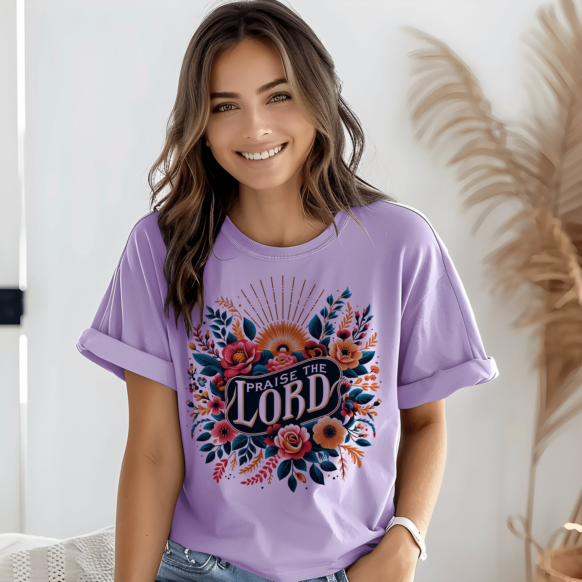 Praise the Lord Floral Sunshine Women's Short Sleeve Tee - Jesus Passion Apparel