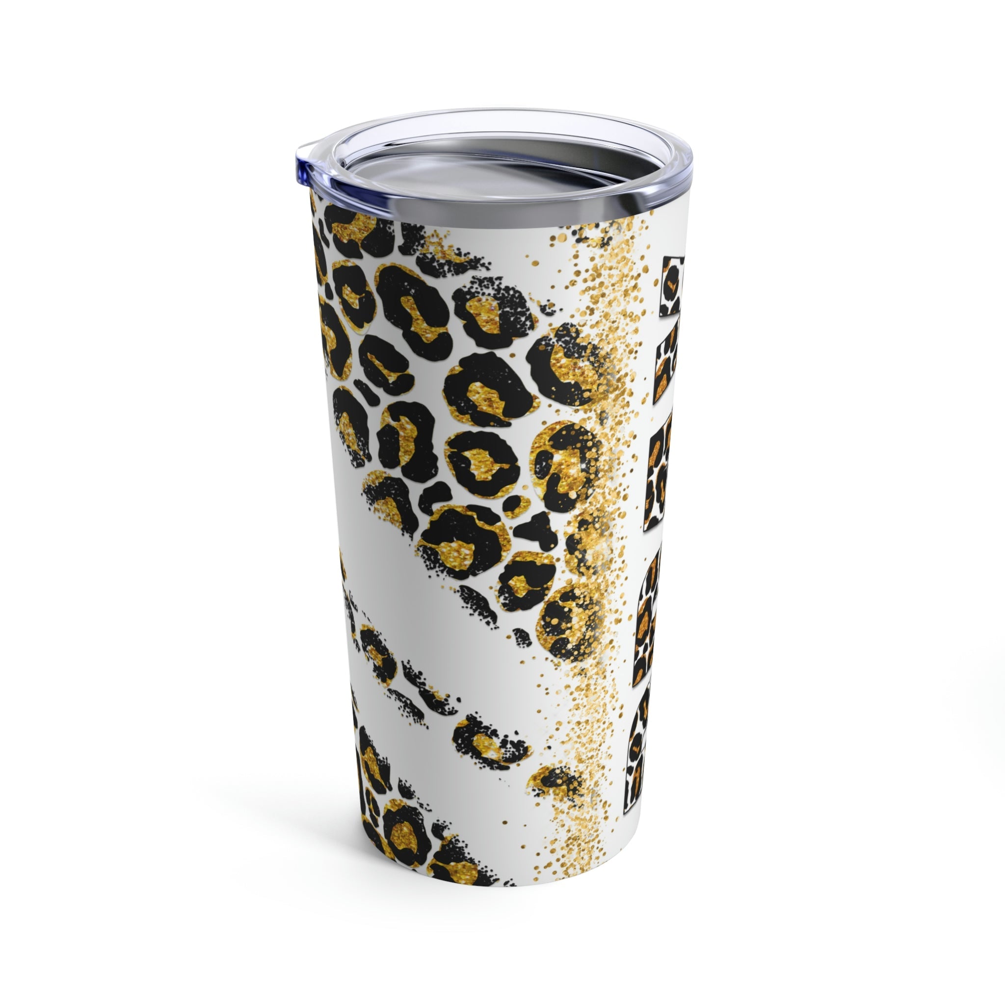 Pray Animal Print Gold Glitter Hot - Cold Tumbler 20 oz with Sip Lid - Jesus Passion Apparel