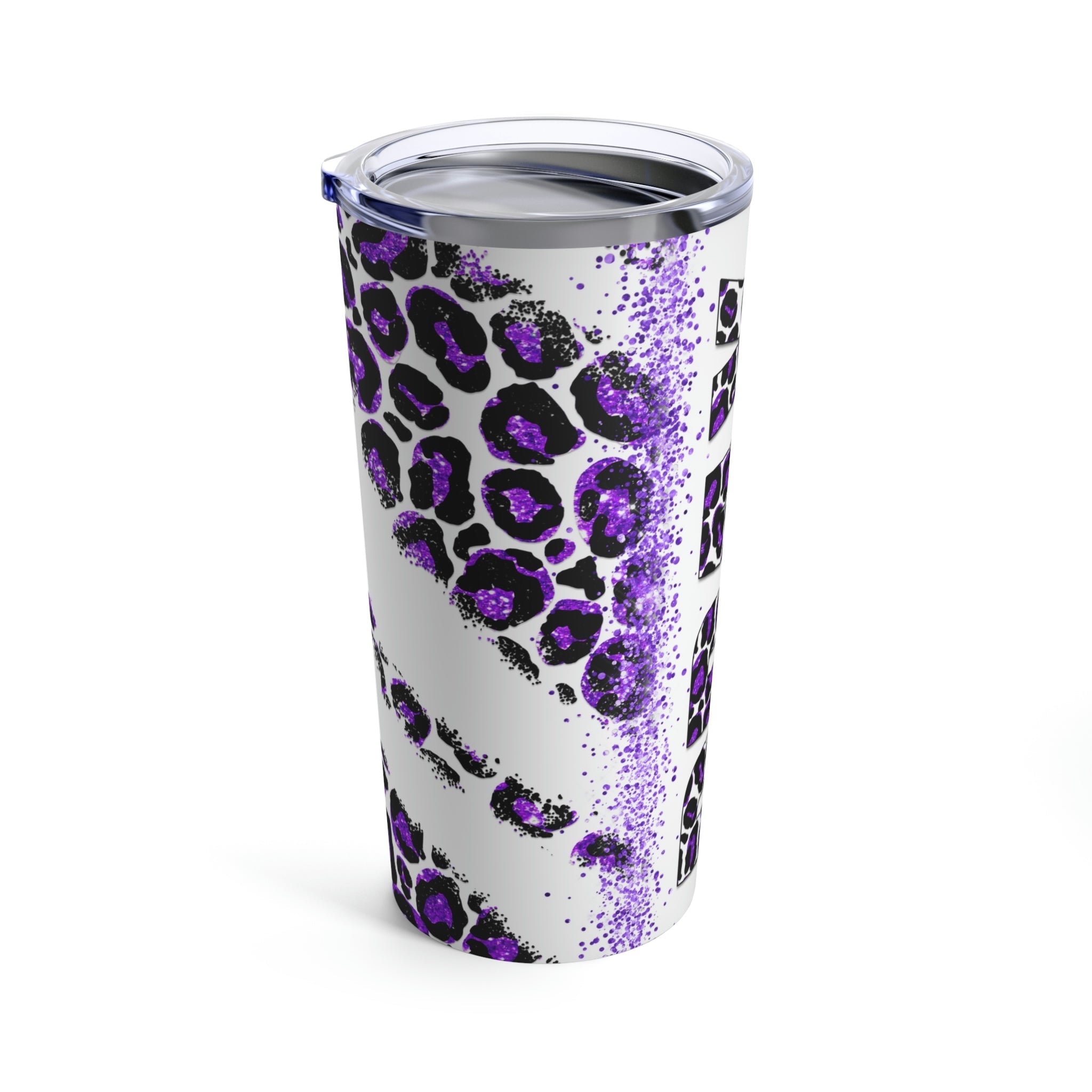 Pray Animal Print Purple Glitter Hot - Cold Tumbler 20 oz with Sip Lid - Jesus Passion Apparel