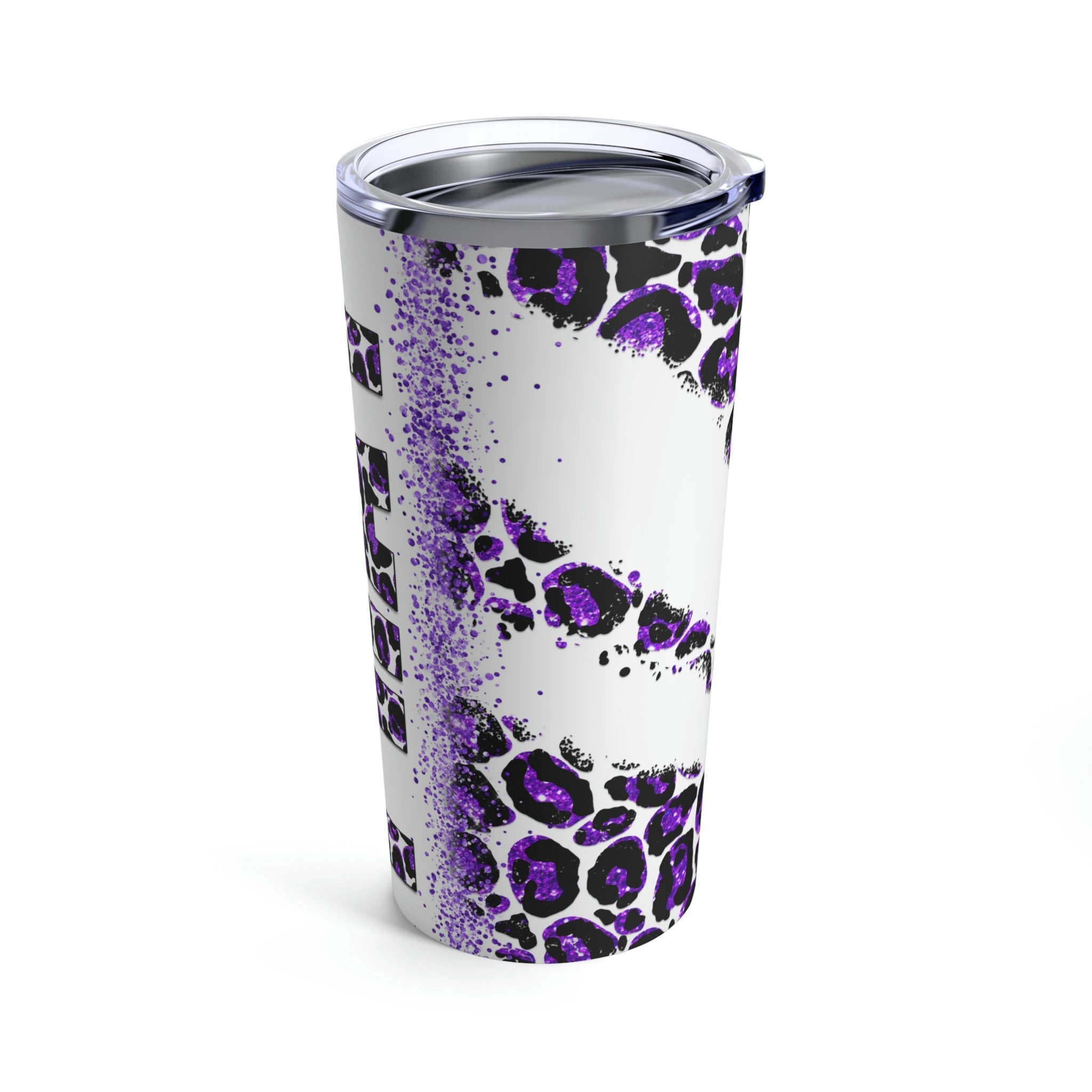 Pray Animal Print Purple Glitter Hot - Cold Tumbler 20 oz with Sip Lid - Jesus Passion Apparel