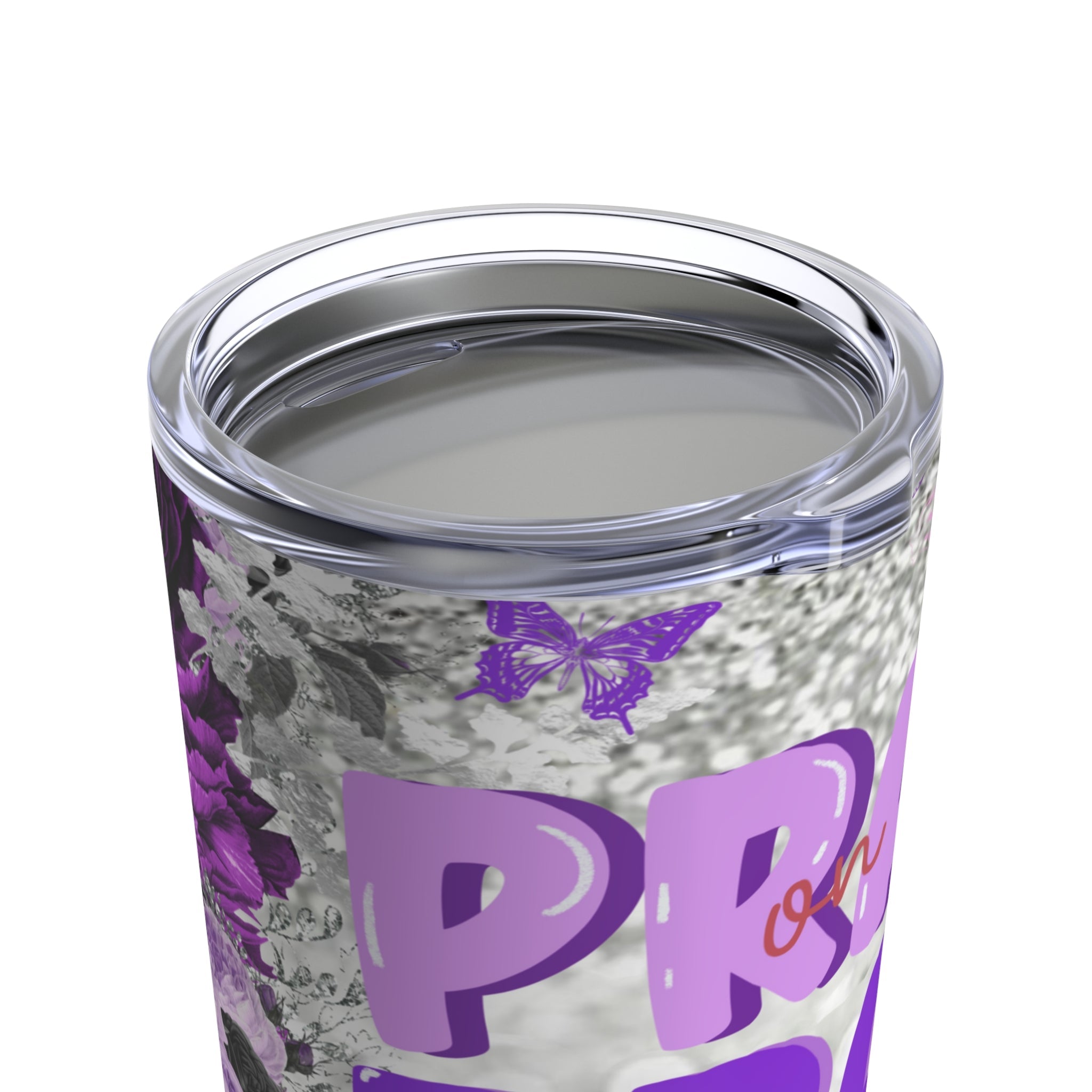 Pray On Over Through It Purple Roses Glitter Hot - Cold Tumbler 20 oz with Sip Lid - Jesus Passion Apparel