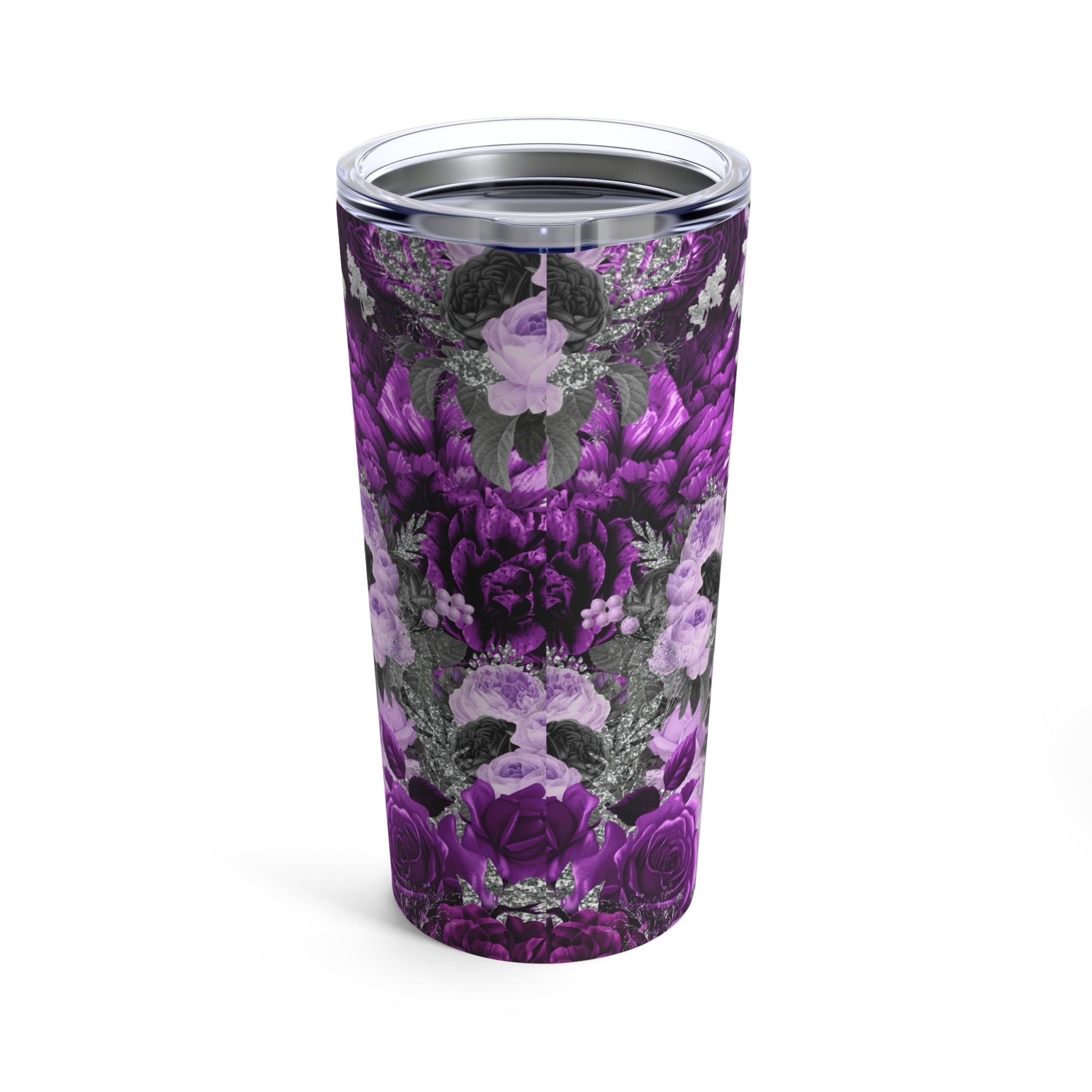 Pray On Over Through It Purple Roses Glitter Hot - Cold Tumbler 20 oz with Sip Lid - Jesus Passion Apparel