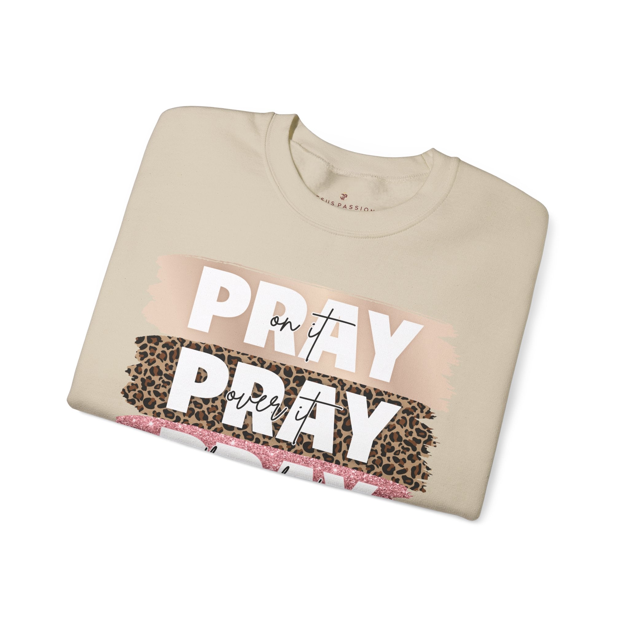 Pray Pray Pray Women's Fleece Unisex - Fit Sweatshirt with Leopard Print and Pink Glitter accents - Jesus Passion Apparel