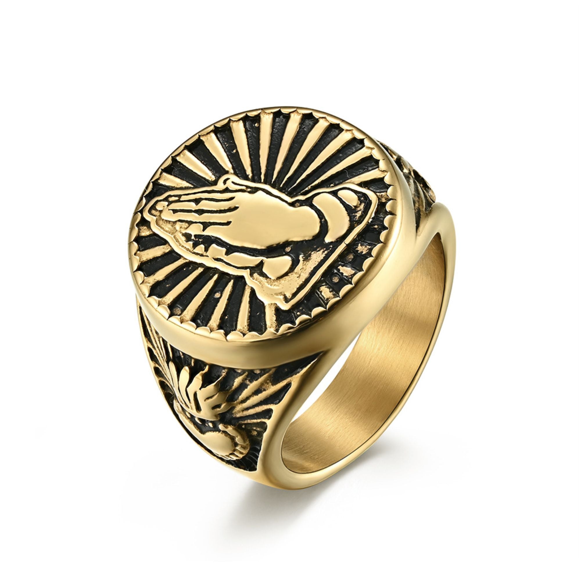 Prayer Hands Stainless Steel Ring - Silver or Gold Tone - Jesus Passion Apparel