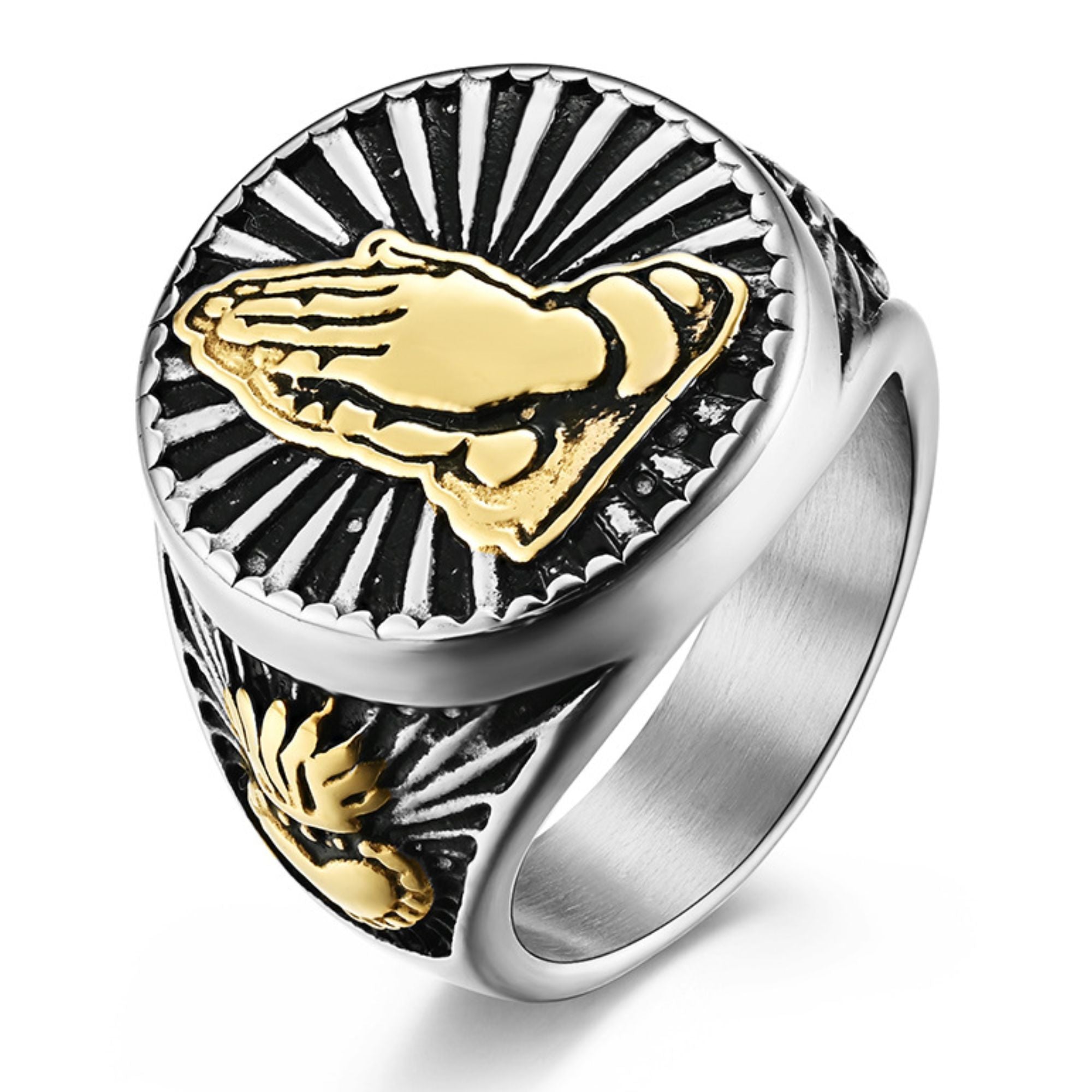 Prayer Hands Stainless Steel Ring - Silver or Gold Tone - Jesus Passion Apparel