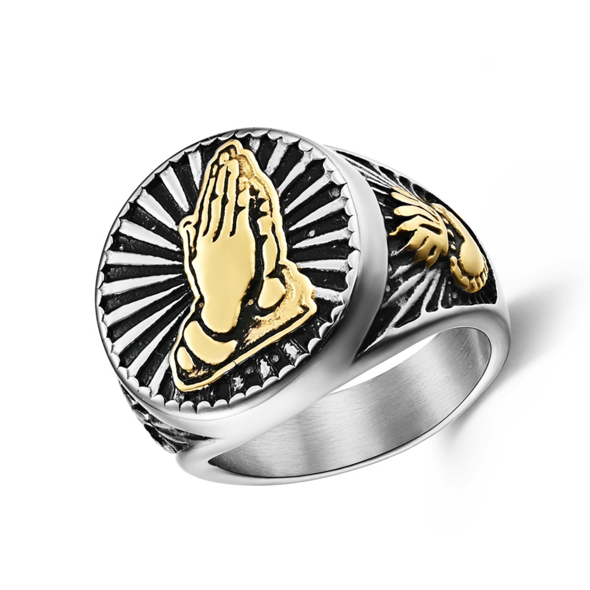 Prayer Hands Stainless Steel Ring - Silver or Gold Tone - Jesus Passion Apparel