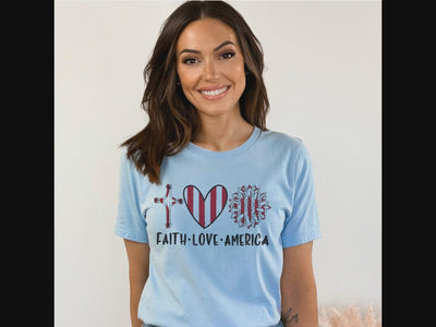 Faith Love America Women's Short Sleeve Patriotic T-Shirt Size: XS Color: Baby Blue Jesus Passion Apparel
