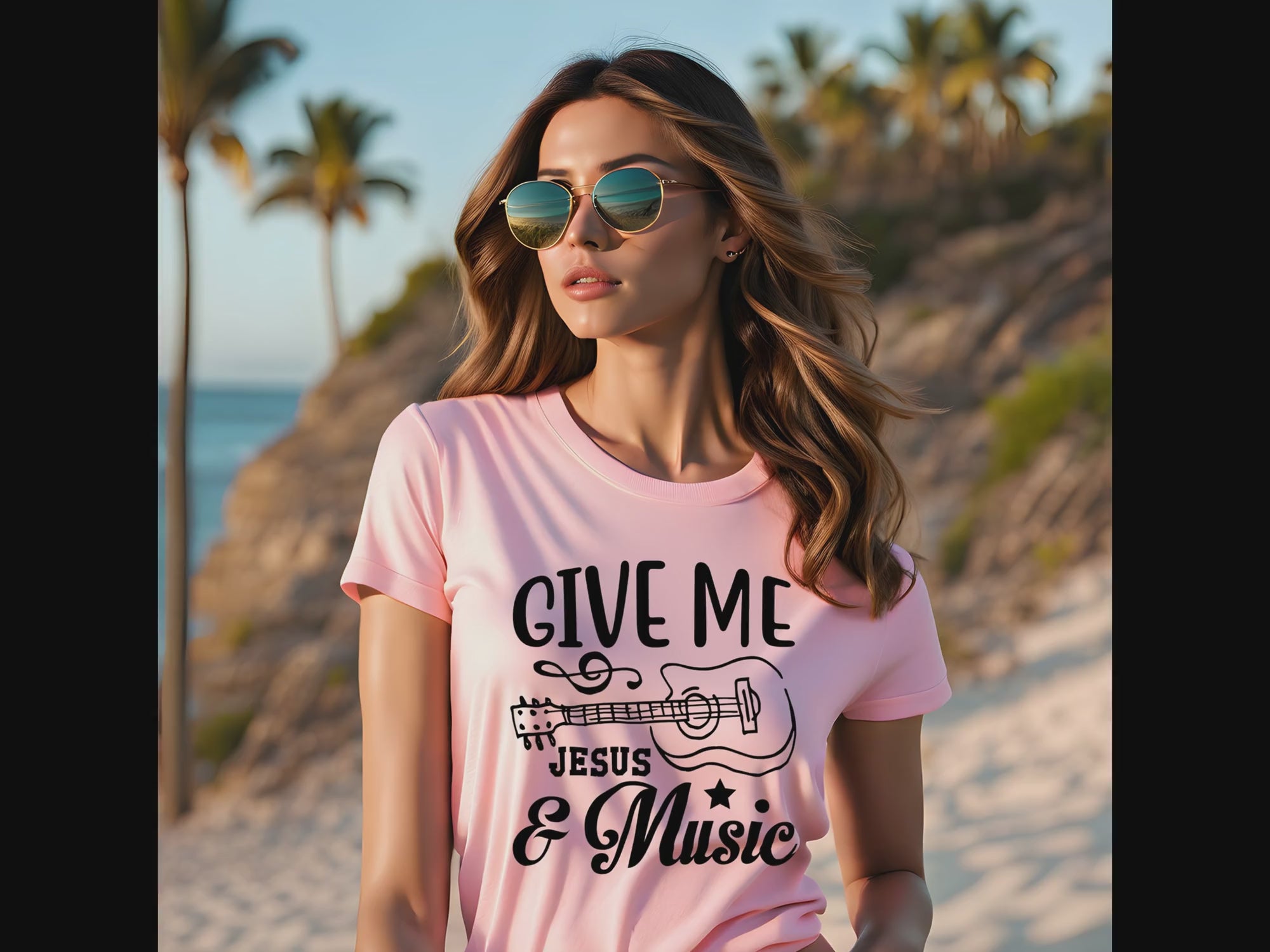 Give Me Jesus & Music Guitar Accent Women's Jersey Short Sleeve T-Shirt Size: XS Color: Athletic Heather Jesus Passion Apparel