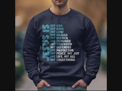 Jesus Is My Men's Fleece Unisex-Fit Sweatshirt - Navy Size: S Color: Navy Jesus Passion Apparel