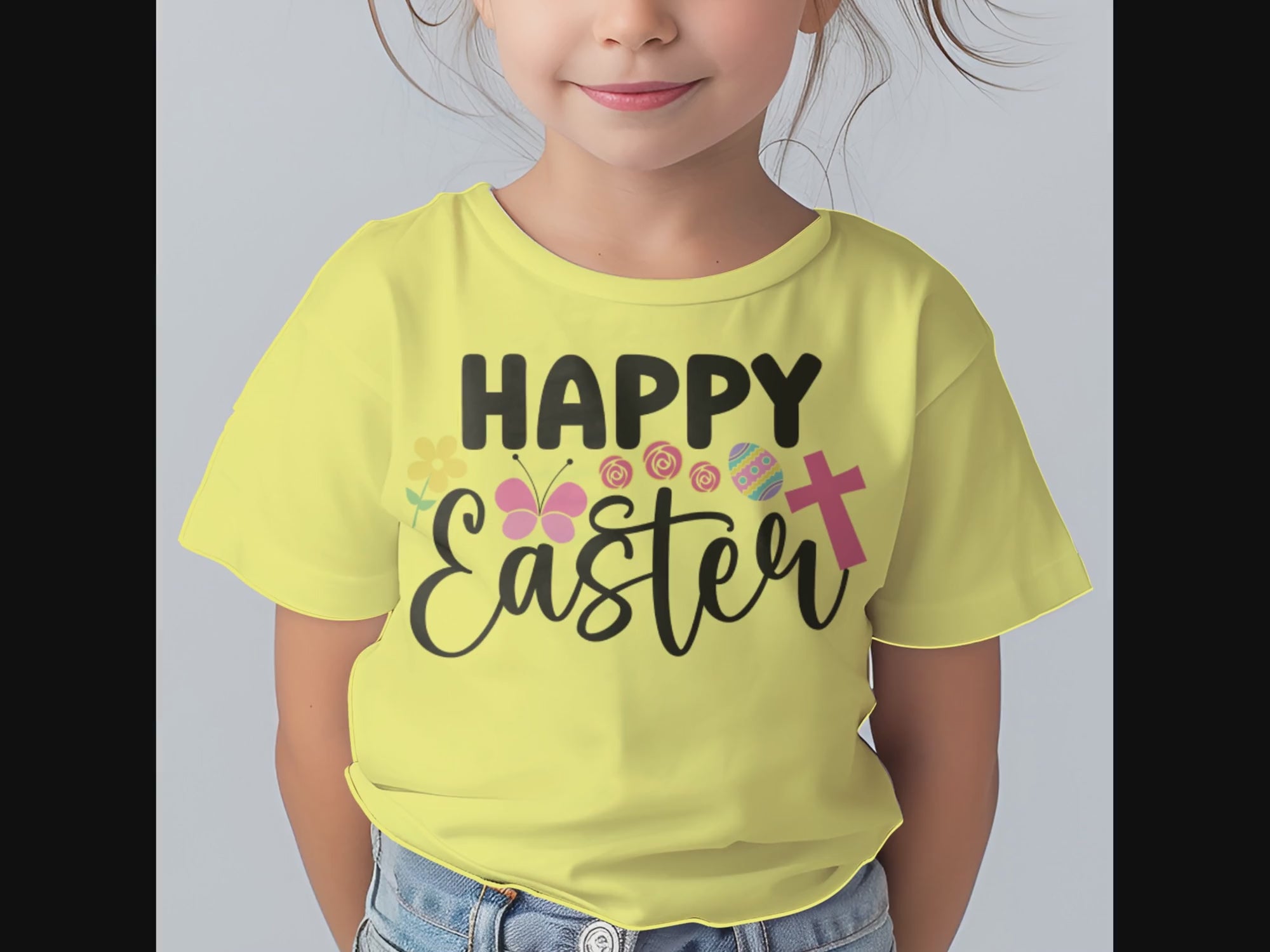 Happy Easter Toddler Short Sleeve Tee Size: 5/6T Color: Heather Jesus Passion Apparel