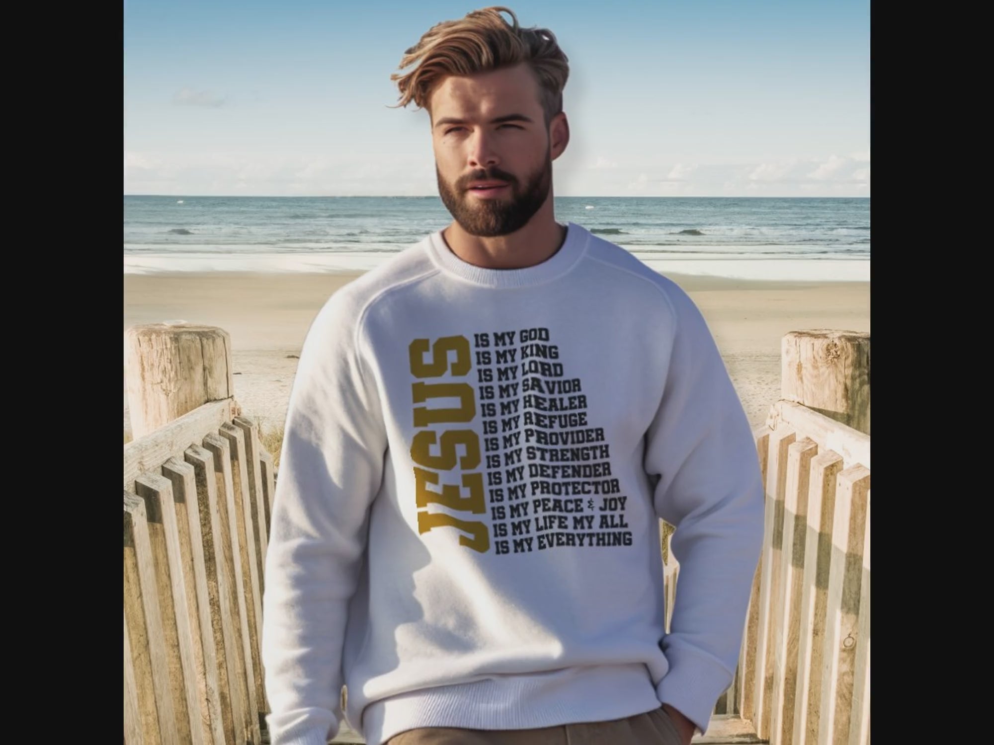 Jesus is My Everything Men's Unisex-Fit Fleece Sweatshirt - White Size: S Color: White Jesus Passion Apparel