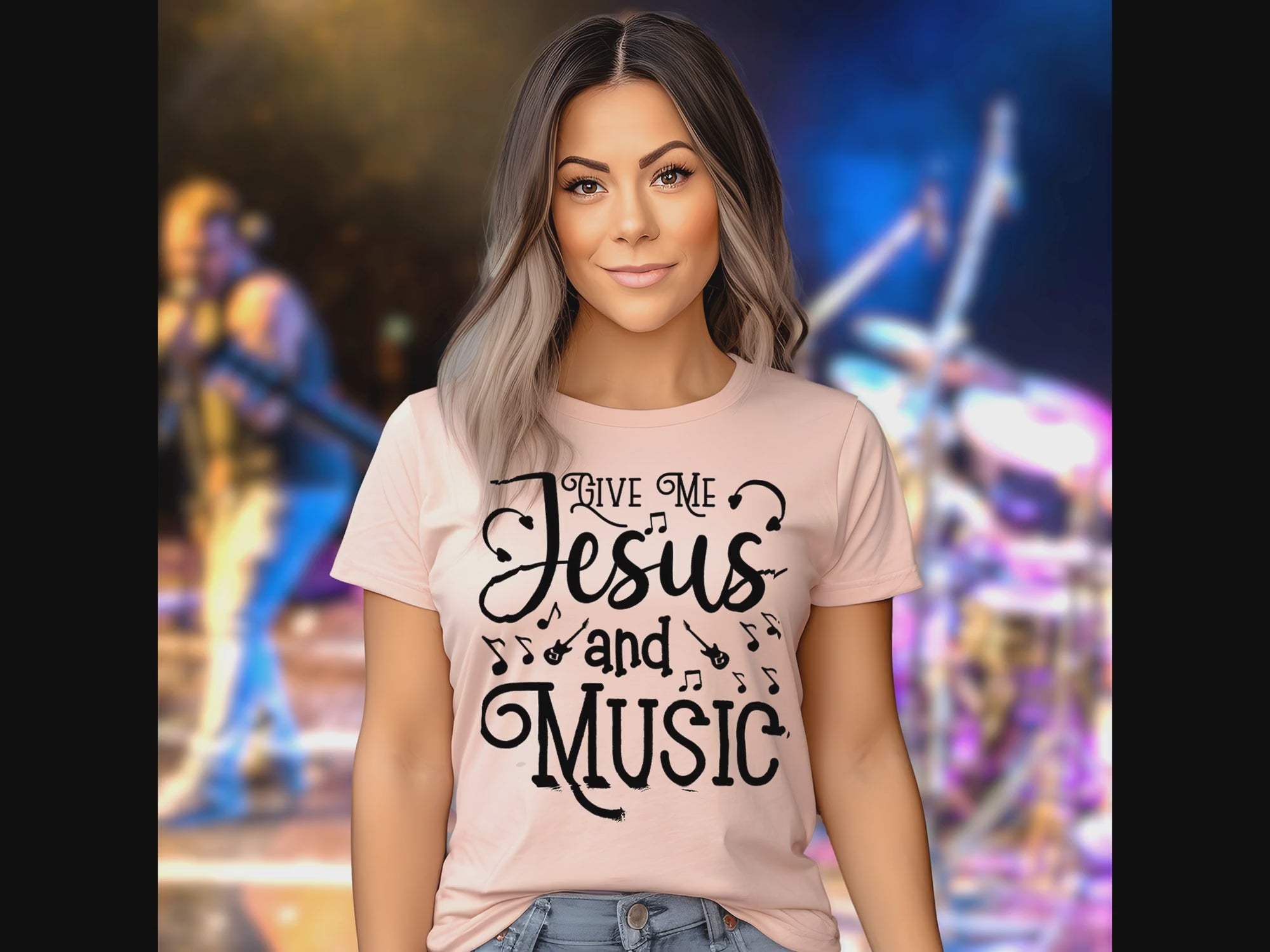 Give Me Jesus and Music Notes Detail Women's Jersey Short Sleeve T-Shirt Size: XS Color: Athletic Heather Jesus Passion Apparel